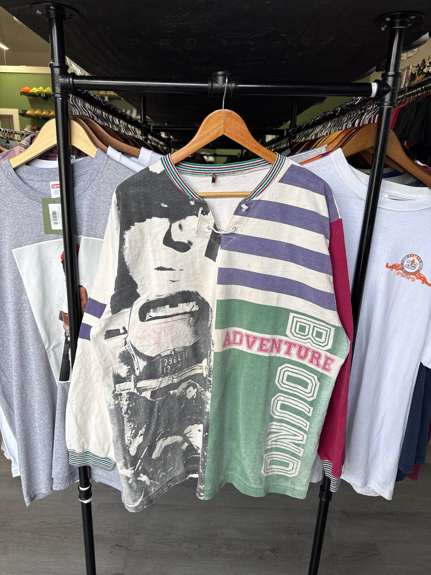 Vintage 90s Patchwork Graphic Adventure Bound Lace Up Long Sleeve Tee