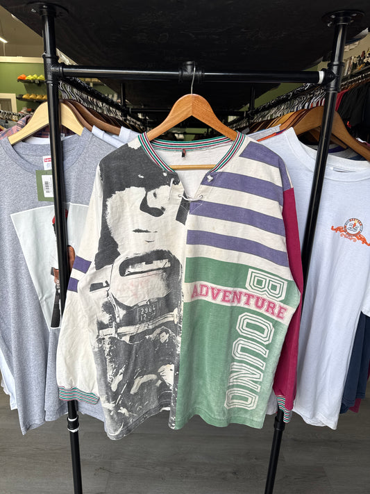 Vintage 90s Patchwork Graphic Adventure Bound Lace Up Long Sleeve Tee