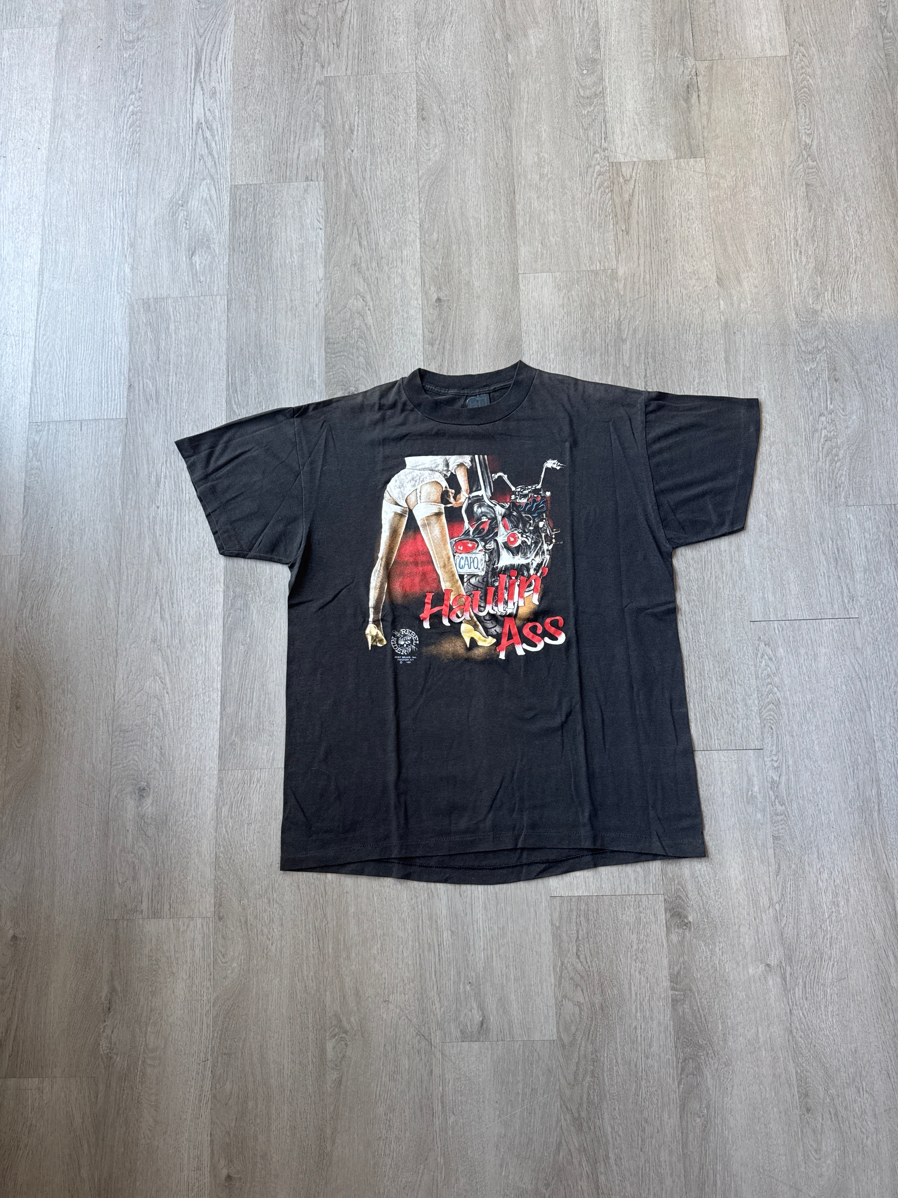 Vintage 1990 3D Emblem Rebel Rider Haulin Motorcycle Tee