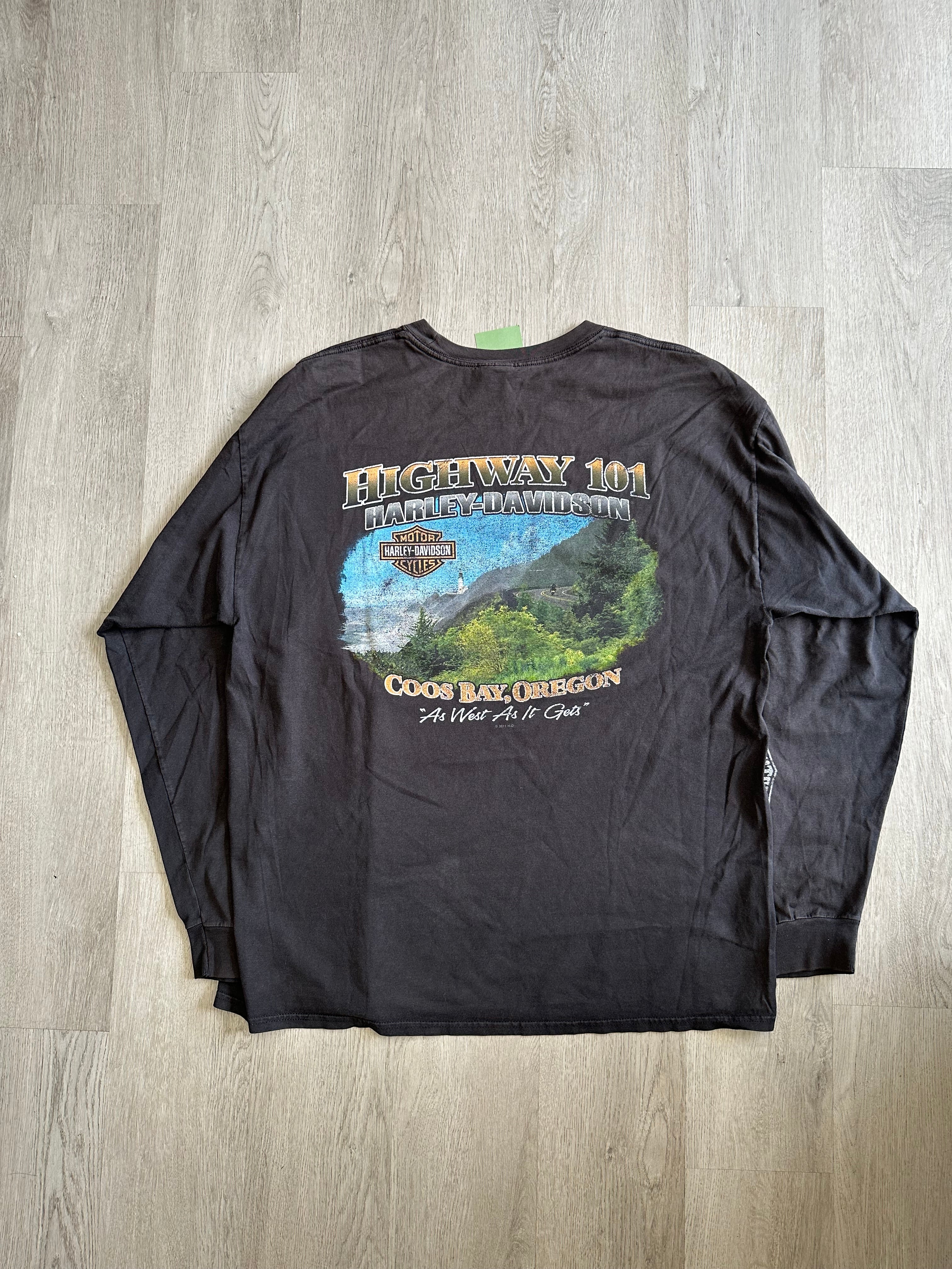 Black Faded Harley Davidson Highway 101 Longsleeve Tee