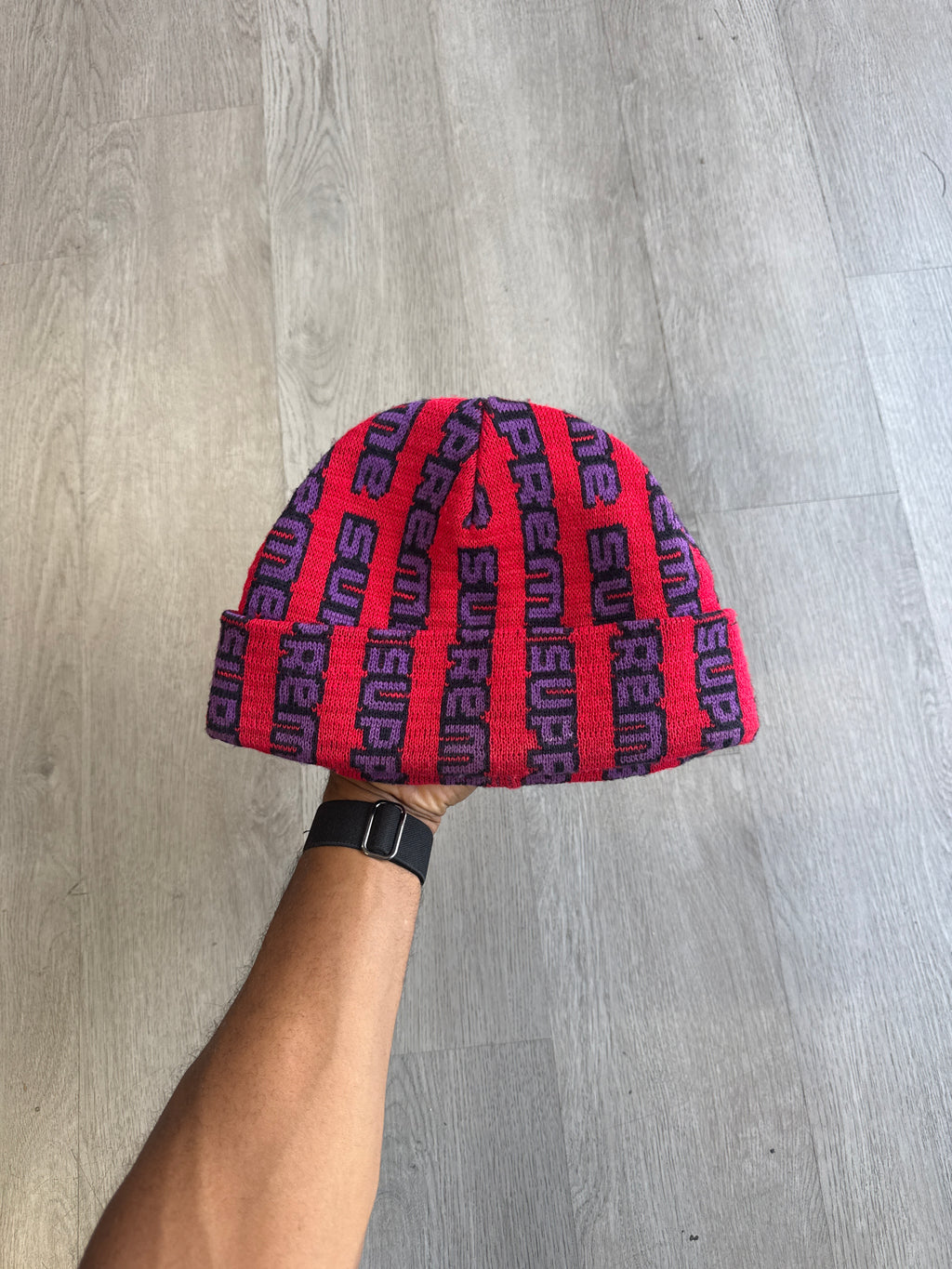 Supreme Vertical Logo Beanie Red