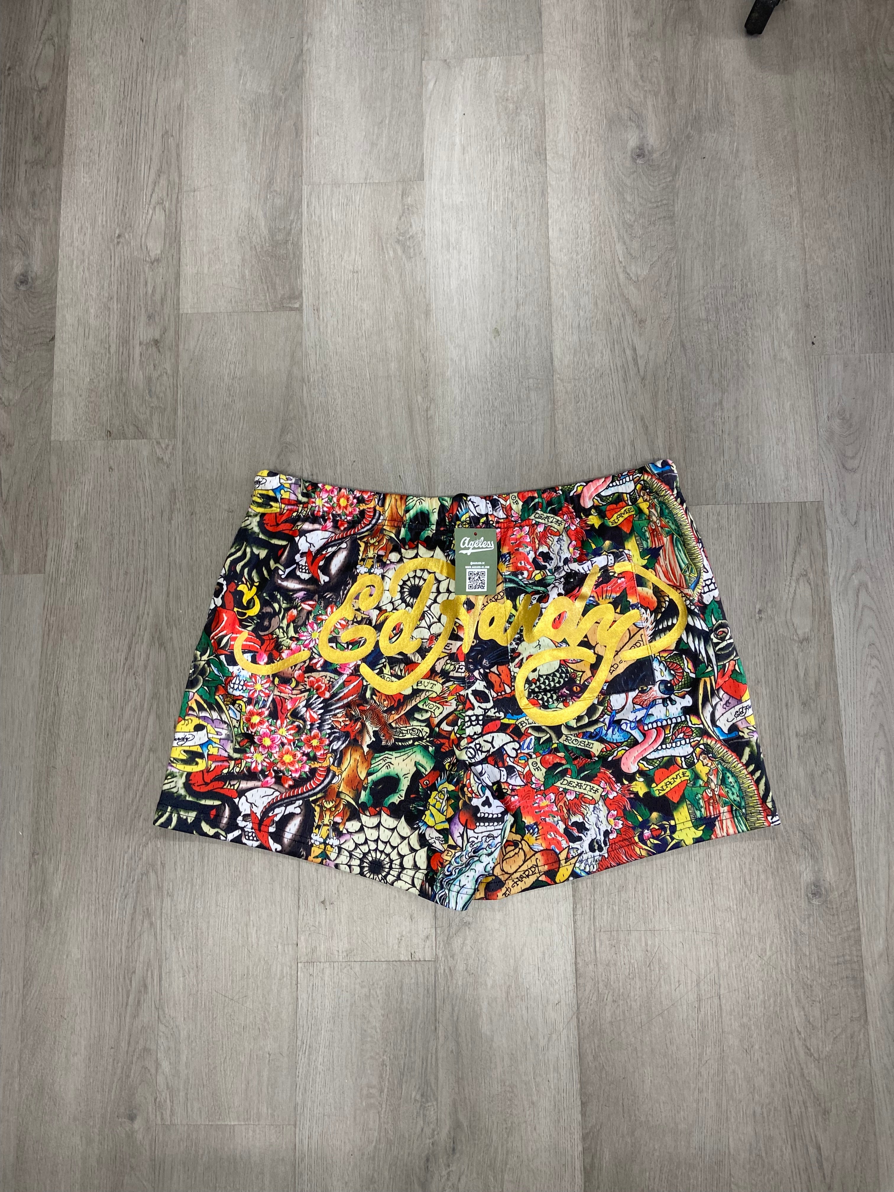 Ed Hardy Multicolor Tattoo Collage Shorts