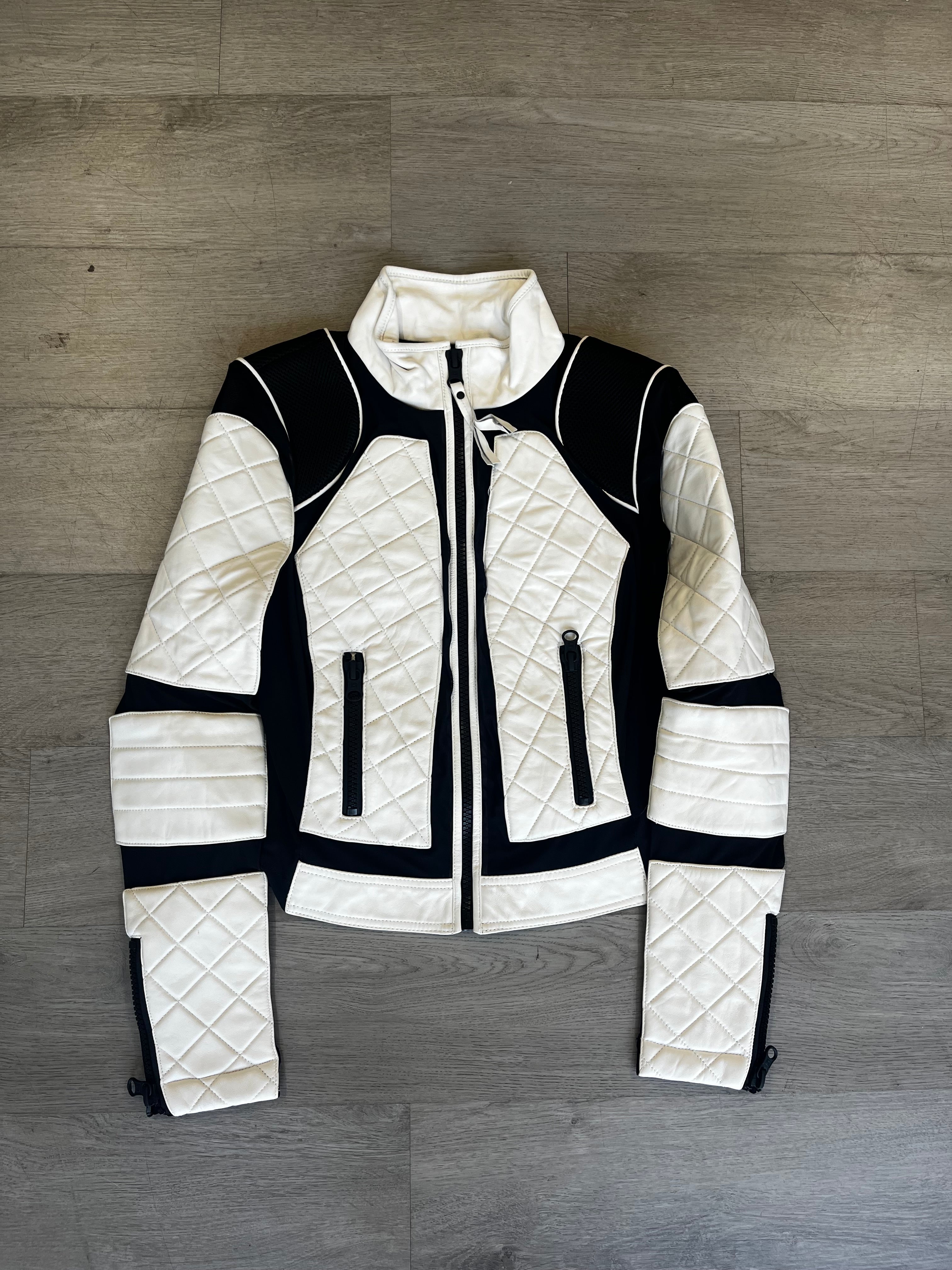 Blanc Noir Genuine Leather Mesh Moto Jacket