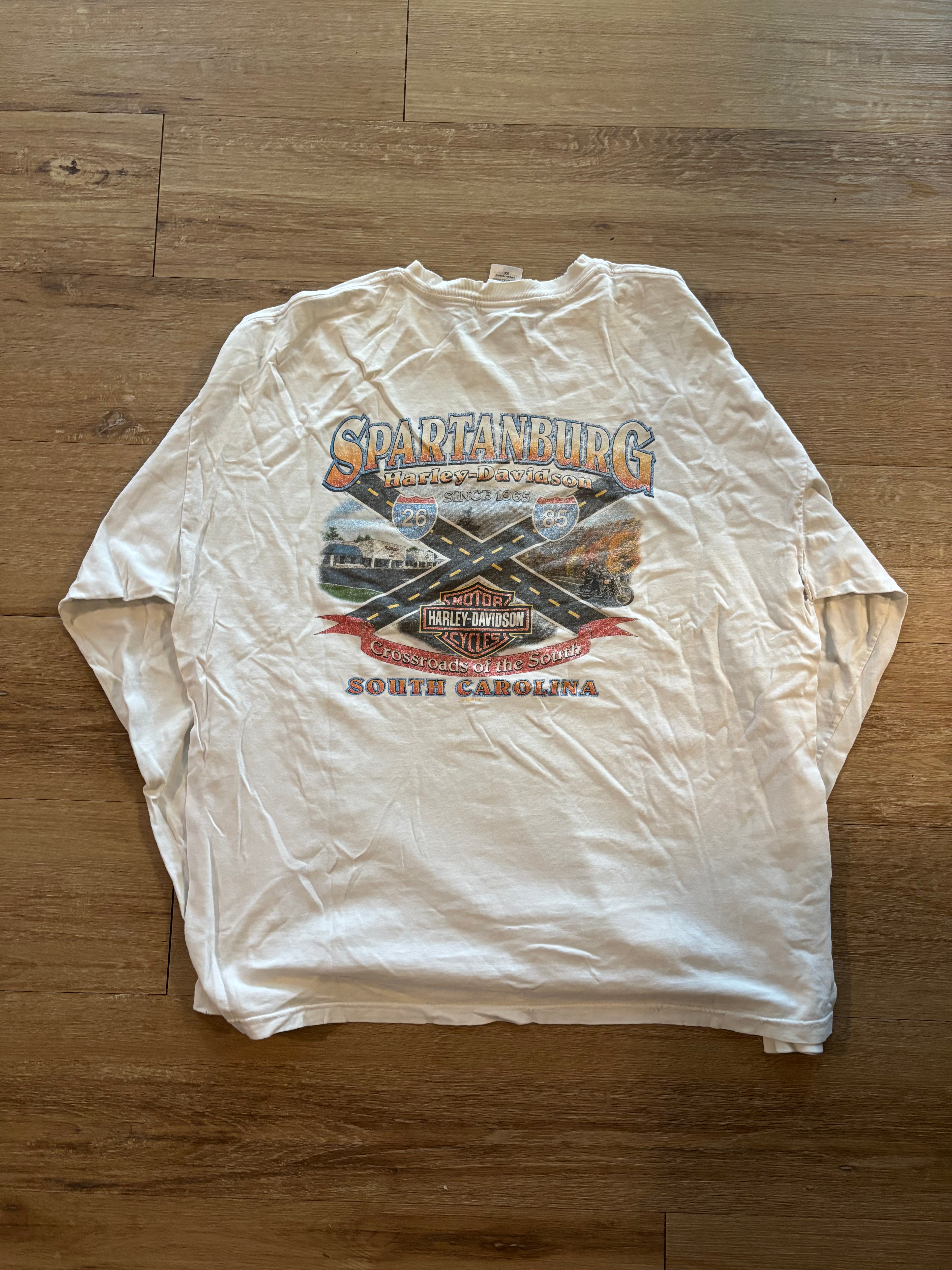 Vintage White Harley Davidson Flame Long Sleeve Tee