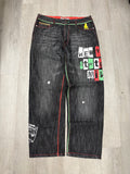 Y2K New York State Of Mind Wide Leg Faded Black Denim Jeans