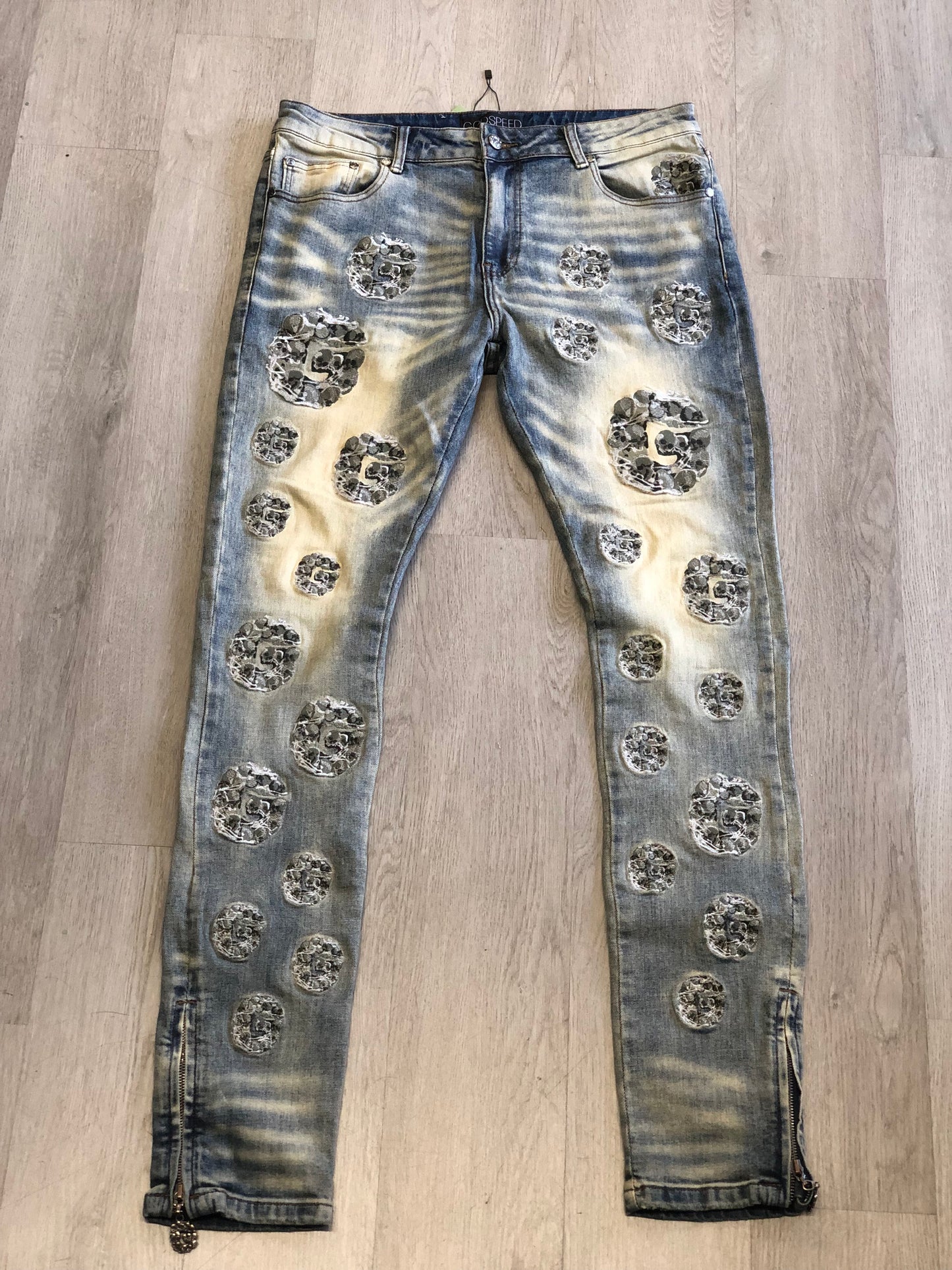 Godspeed Skull Embroidery Jeans
