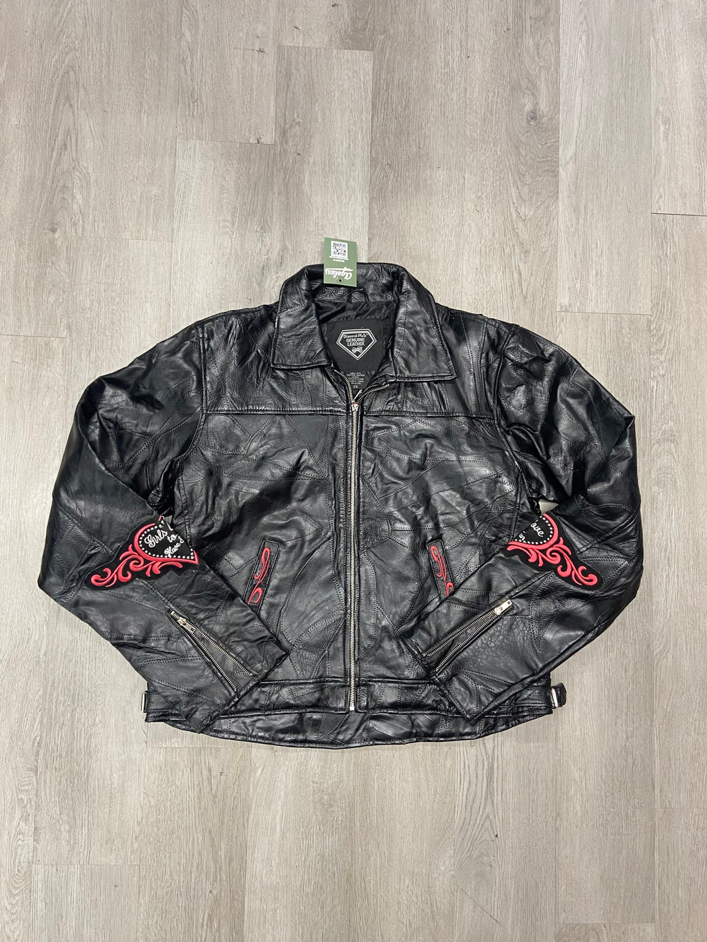 Vintage Women’s Diamond Plate Black Leather ‘Girls Love To Have Fun’ Jacket