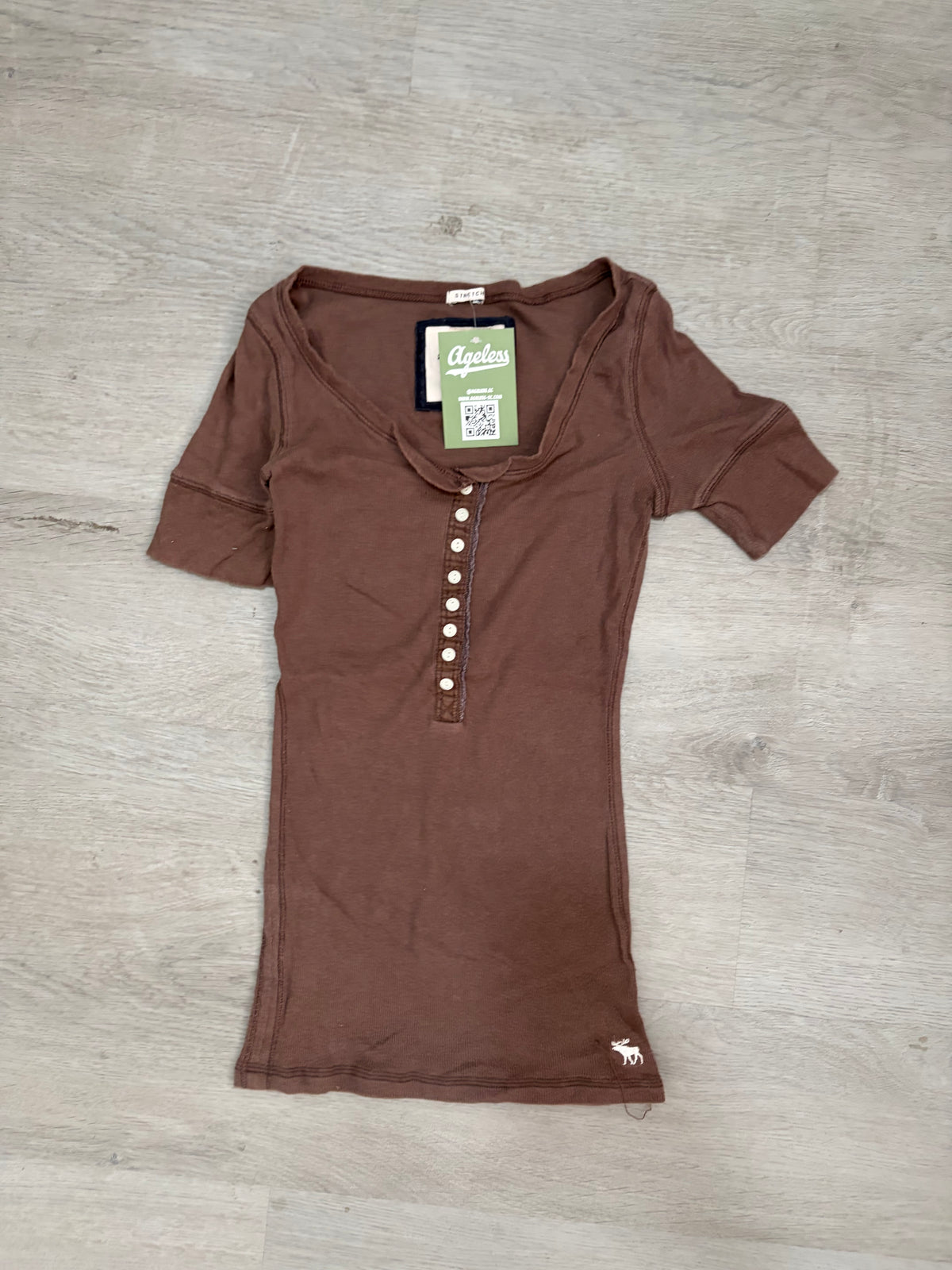 Women’s Abercrombie & Fitch Brown Ribbed Button Tee