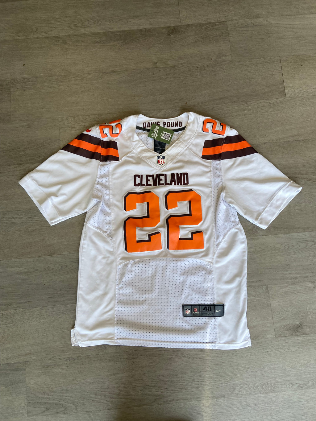 Nike White Alternate On Field NFL Cleveland Browns Jabrill Peppers Jersey