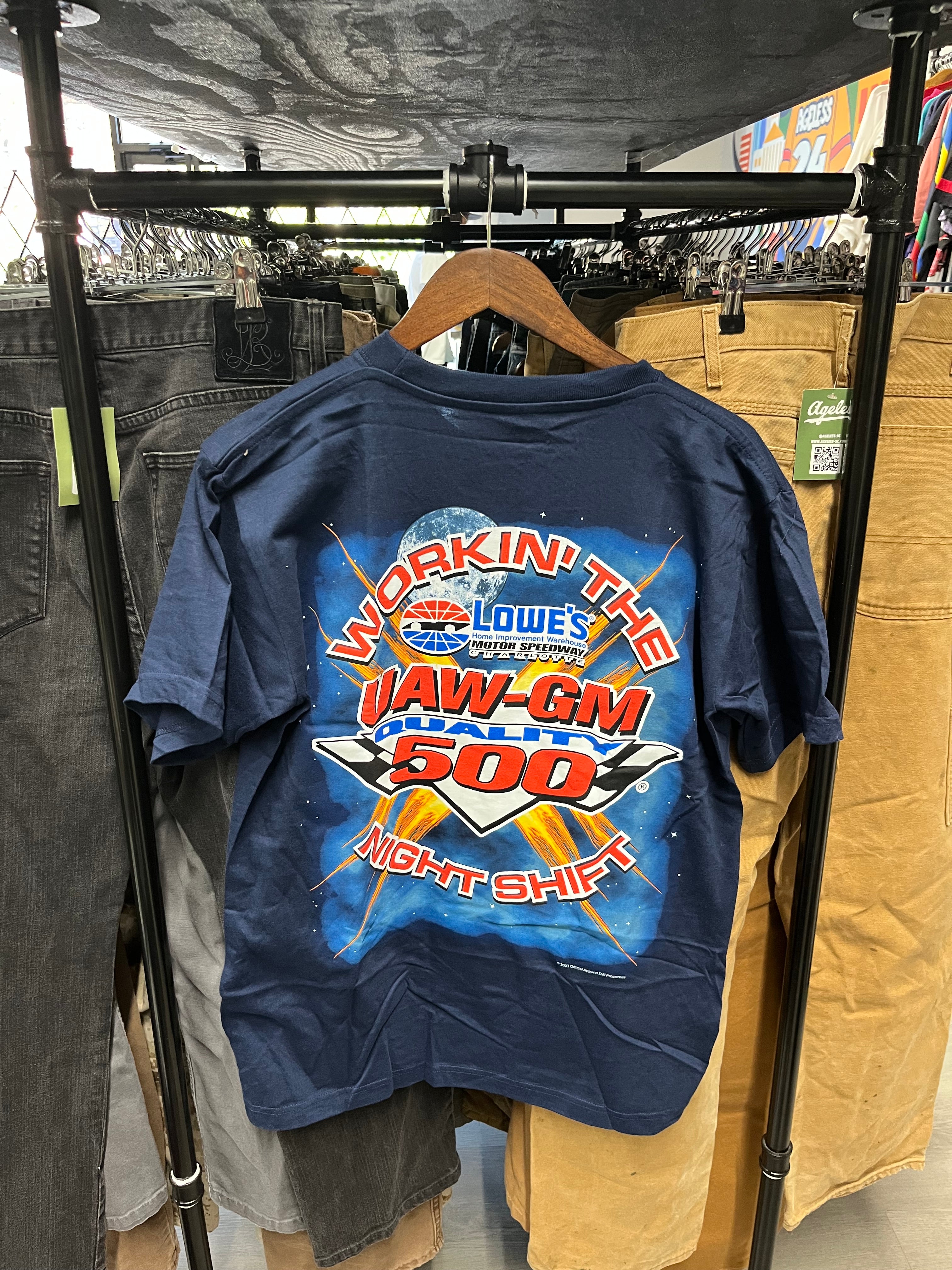 Vintage Navy 2003 UAW-GM Quality 500 Working the Night Shift NASCAR Tee