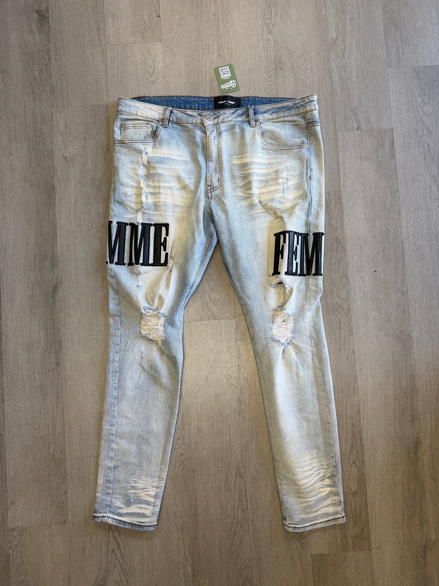 Homme Femme Black Embroidered Light Blue Jeans