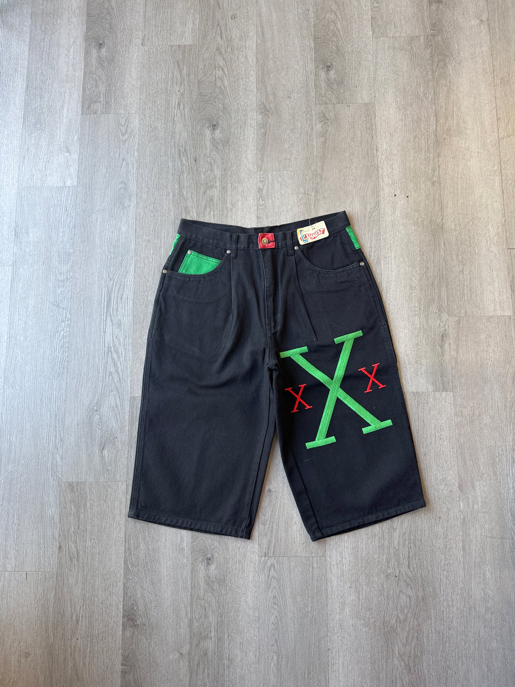 Vintage 90s Exhaust Malcolm X Embroidered Black Denim Shorts