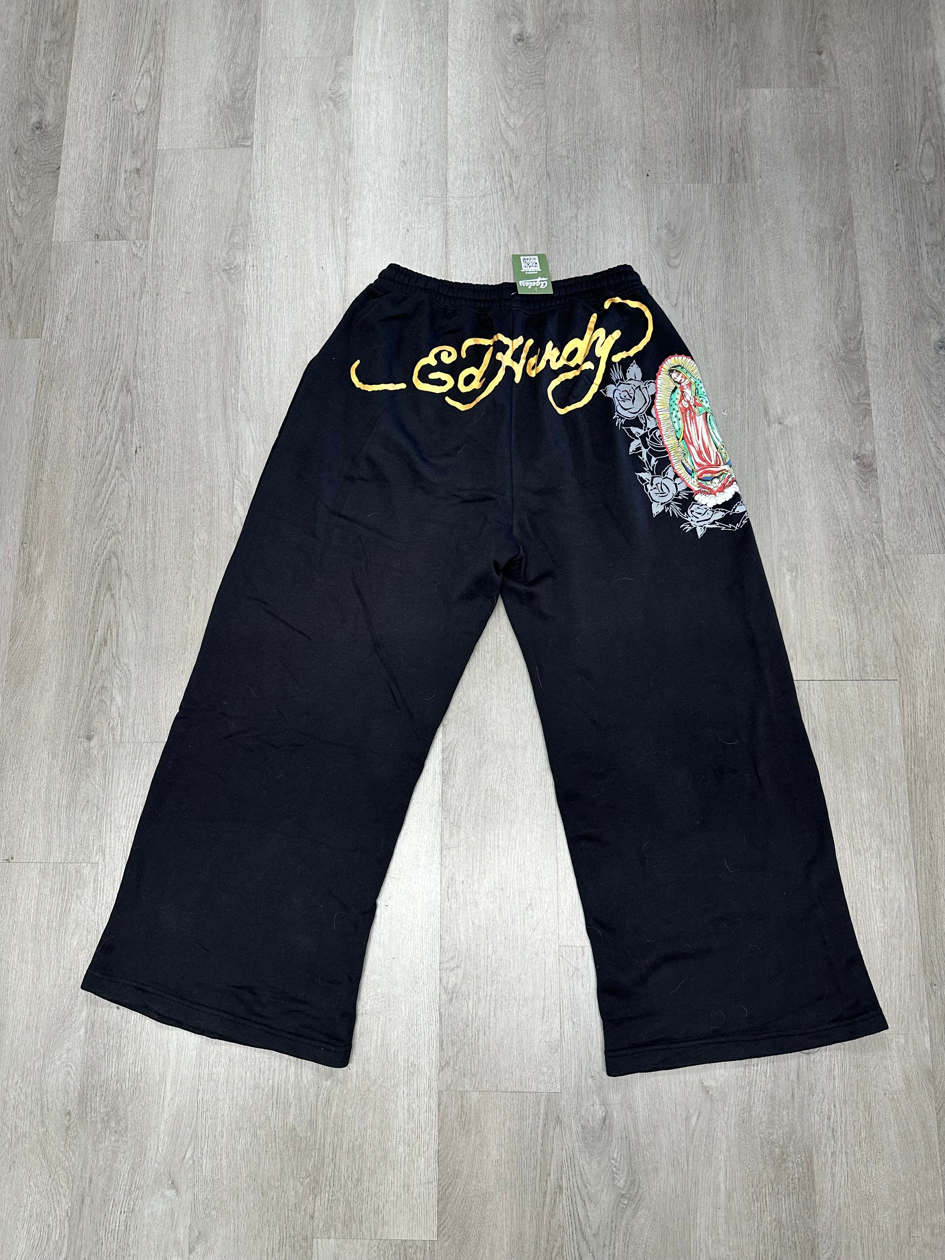 Women’s Ed Hardy Black Virgin Mary Wide Leg Sweatpants