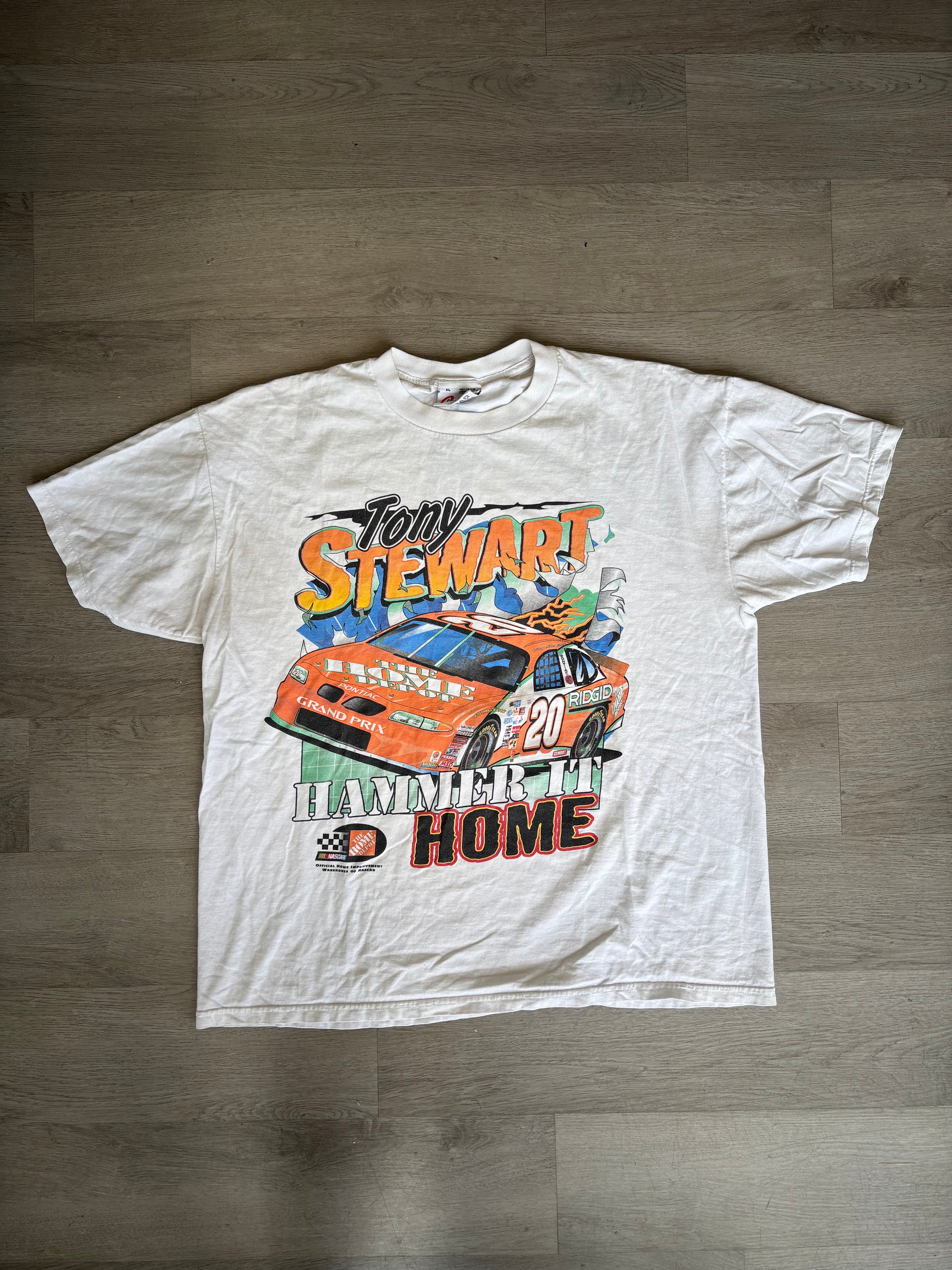 Vintage 1999 Tony Stewart Hammer It Home Home Depot NASCAR Tee