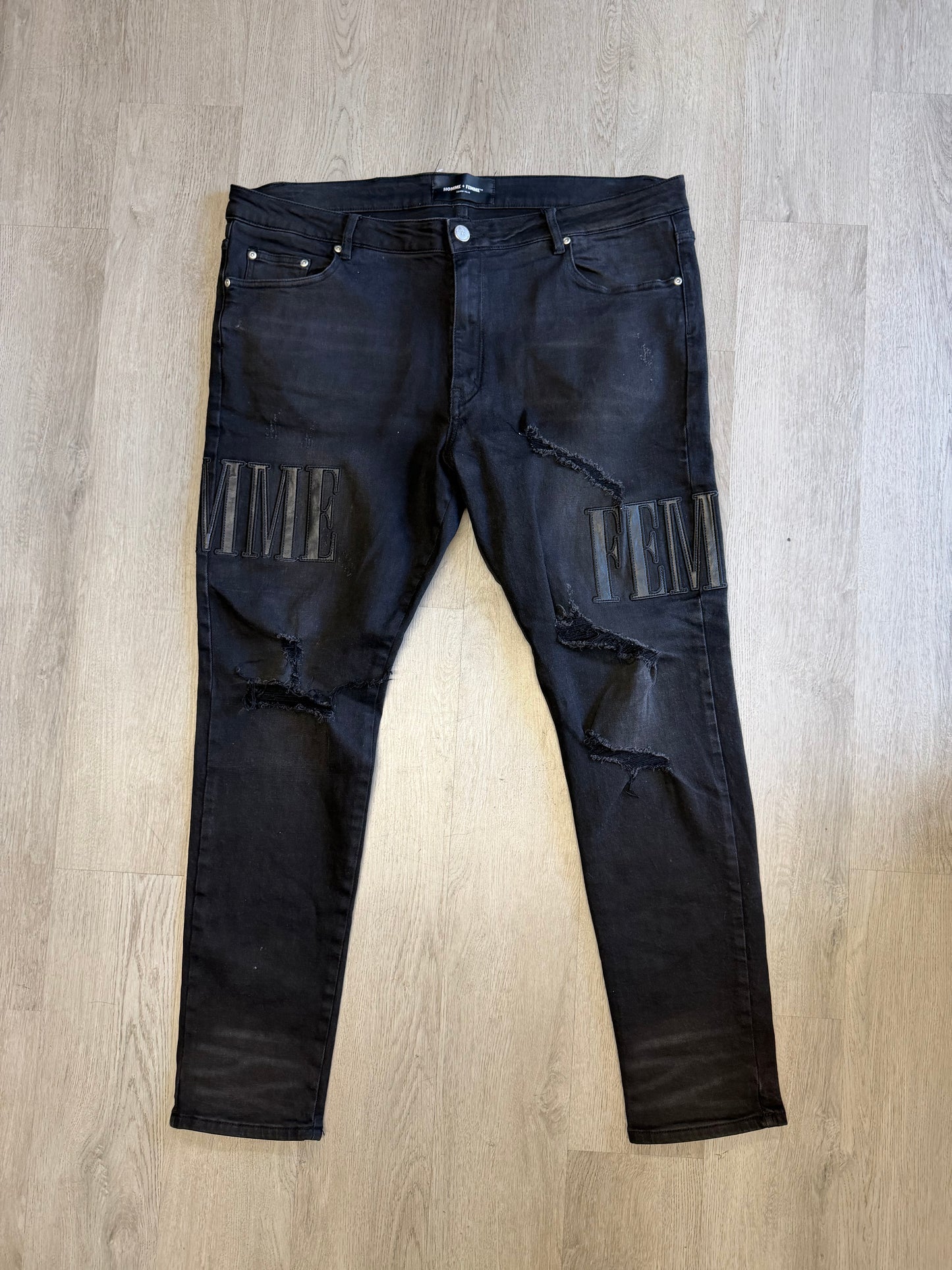 Homme Femme Black Embroidered Jeans