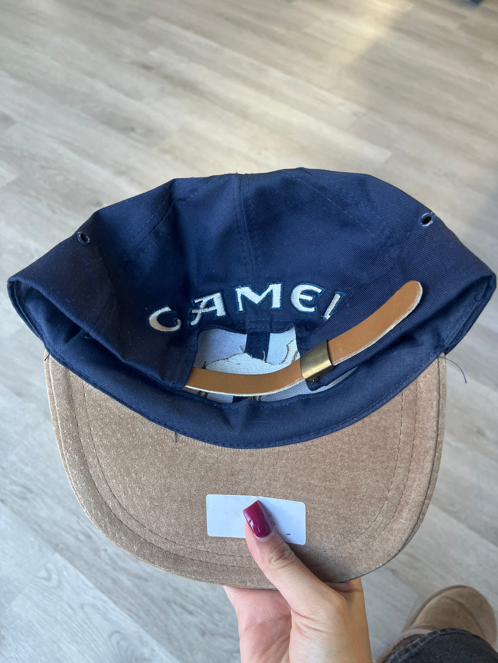 Vintage 1990s Camel Cigarettes Dark Blue Suede Adjustable Hat