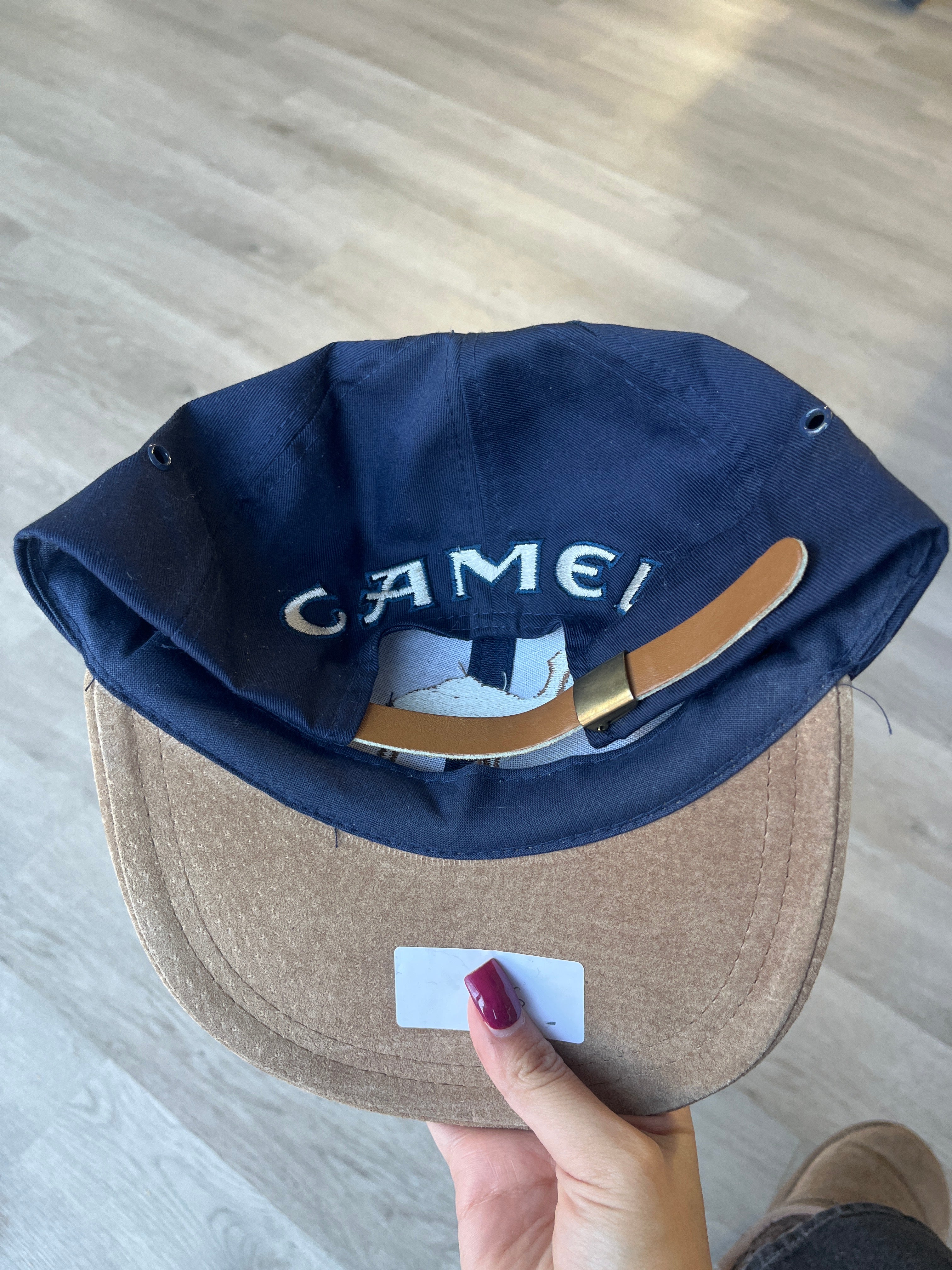 Vintage 1990s Camel Cigarettes Dark Blue Suede Adjustable Hat