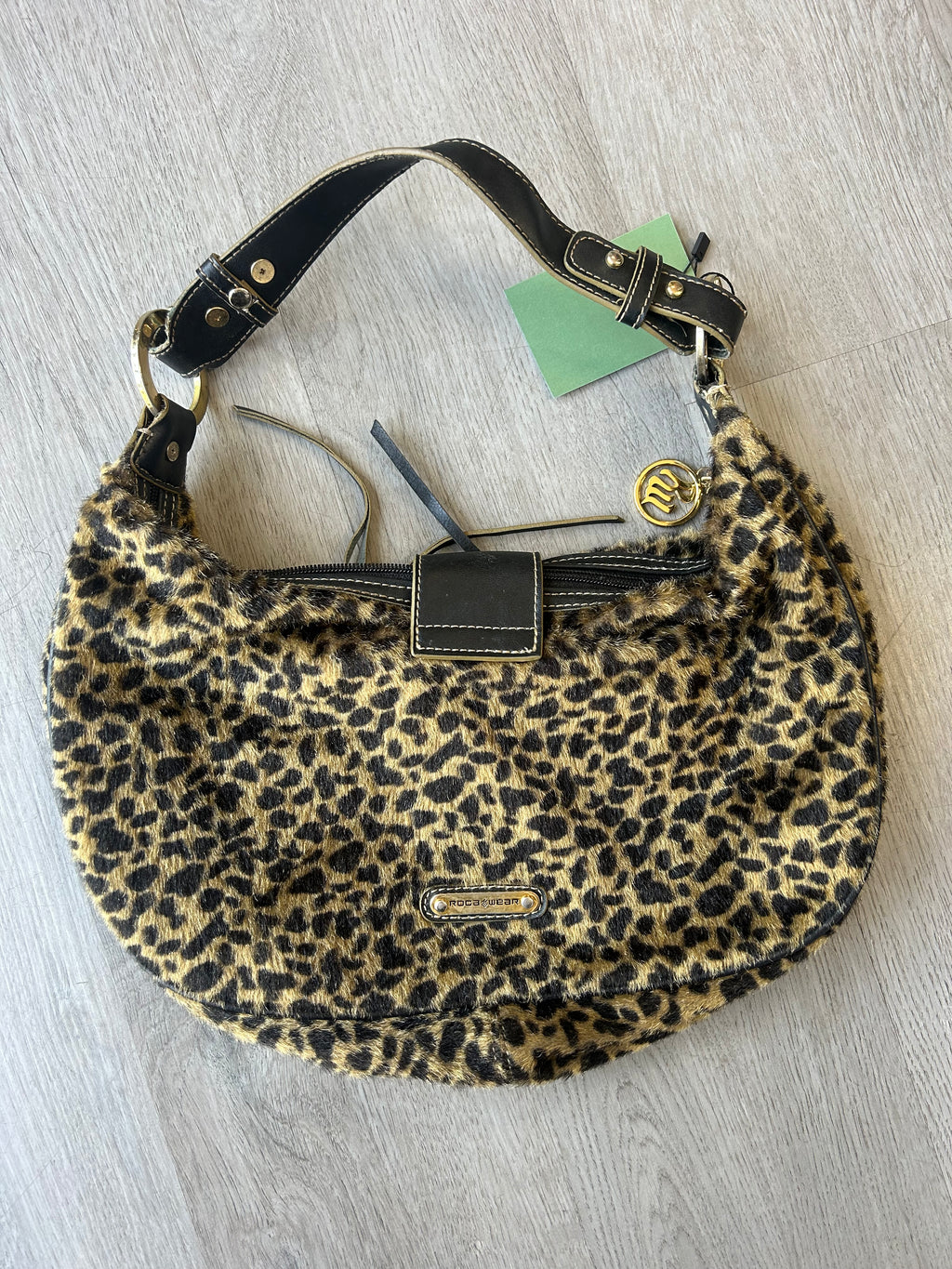 Vintage Rocawear Leopard-Print Rhinestone Hobo Bag