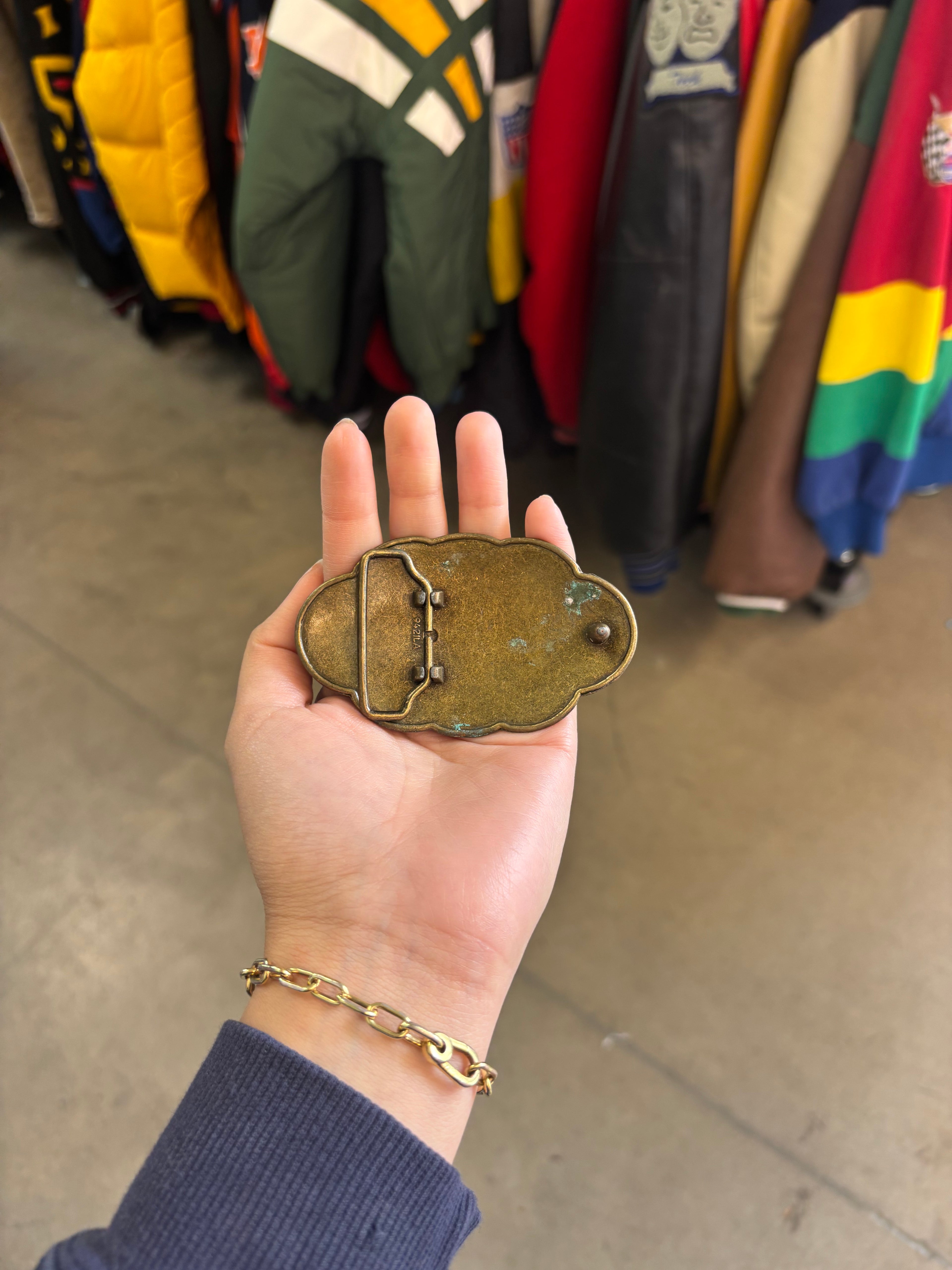 Vintage Western-Style Brass Floral Belt Buckle