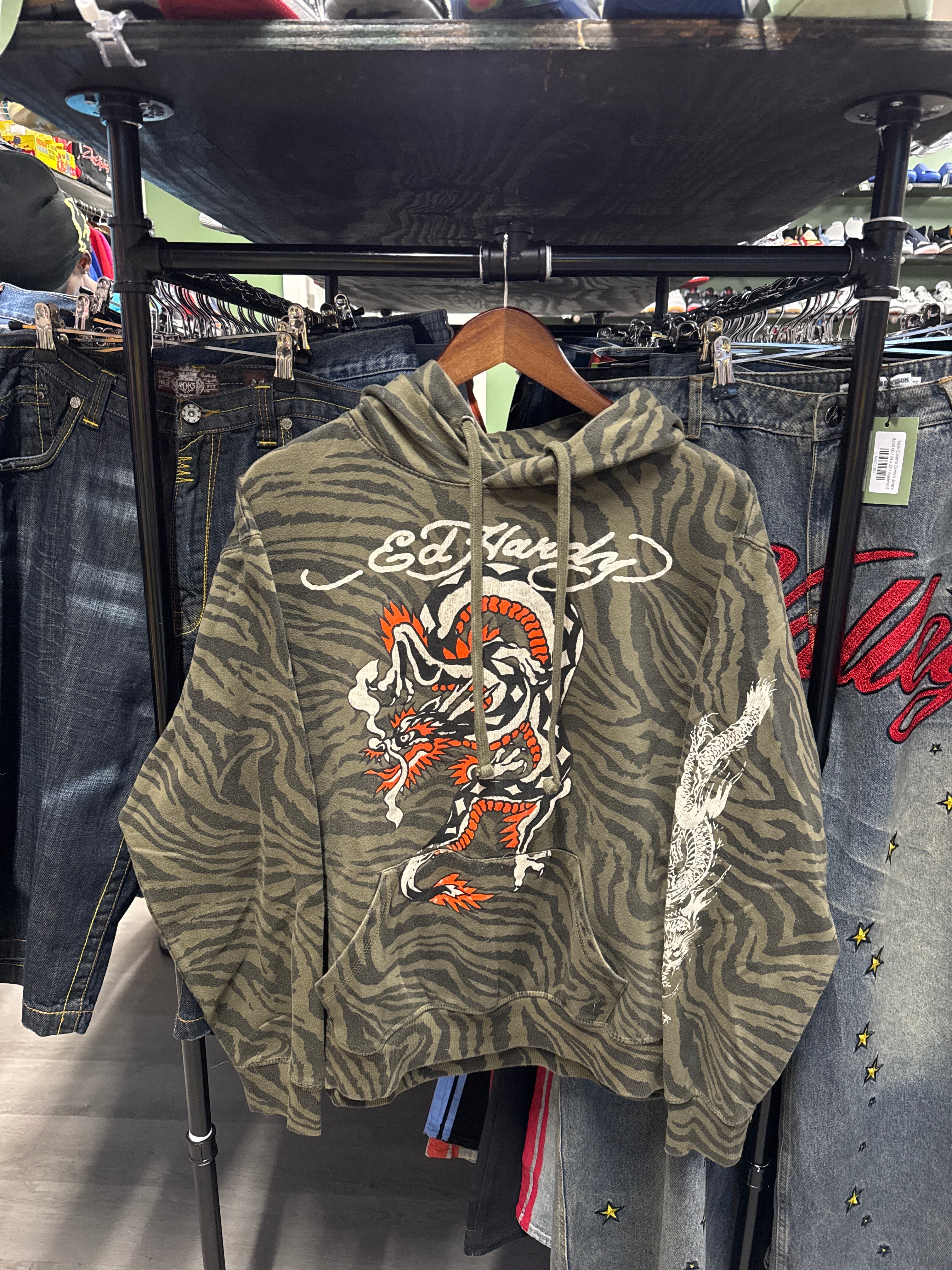 Ed Hardy Dragon Zebra Camo Christian Audigier Pullover Hoodie