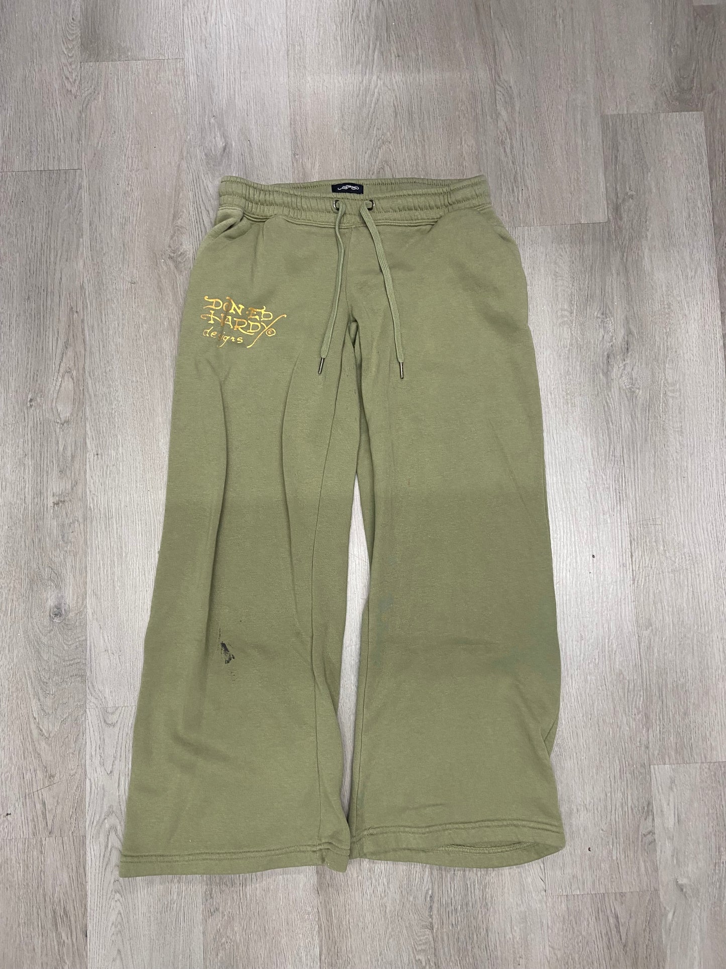 Women’s Ed Hardy Broken Heart Olive Green Wide Leg Sweatpants