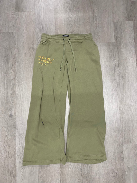 Women’s Ed Hardy Broken Heart Olive Green Wide Leg Sweatpants