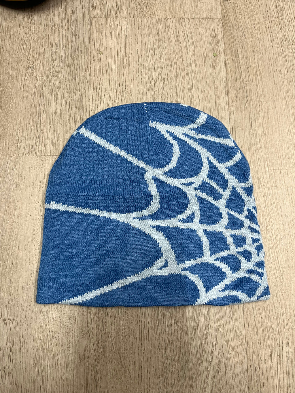 Blue w/ Light Blue Y2K Style Spider Web Beanie