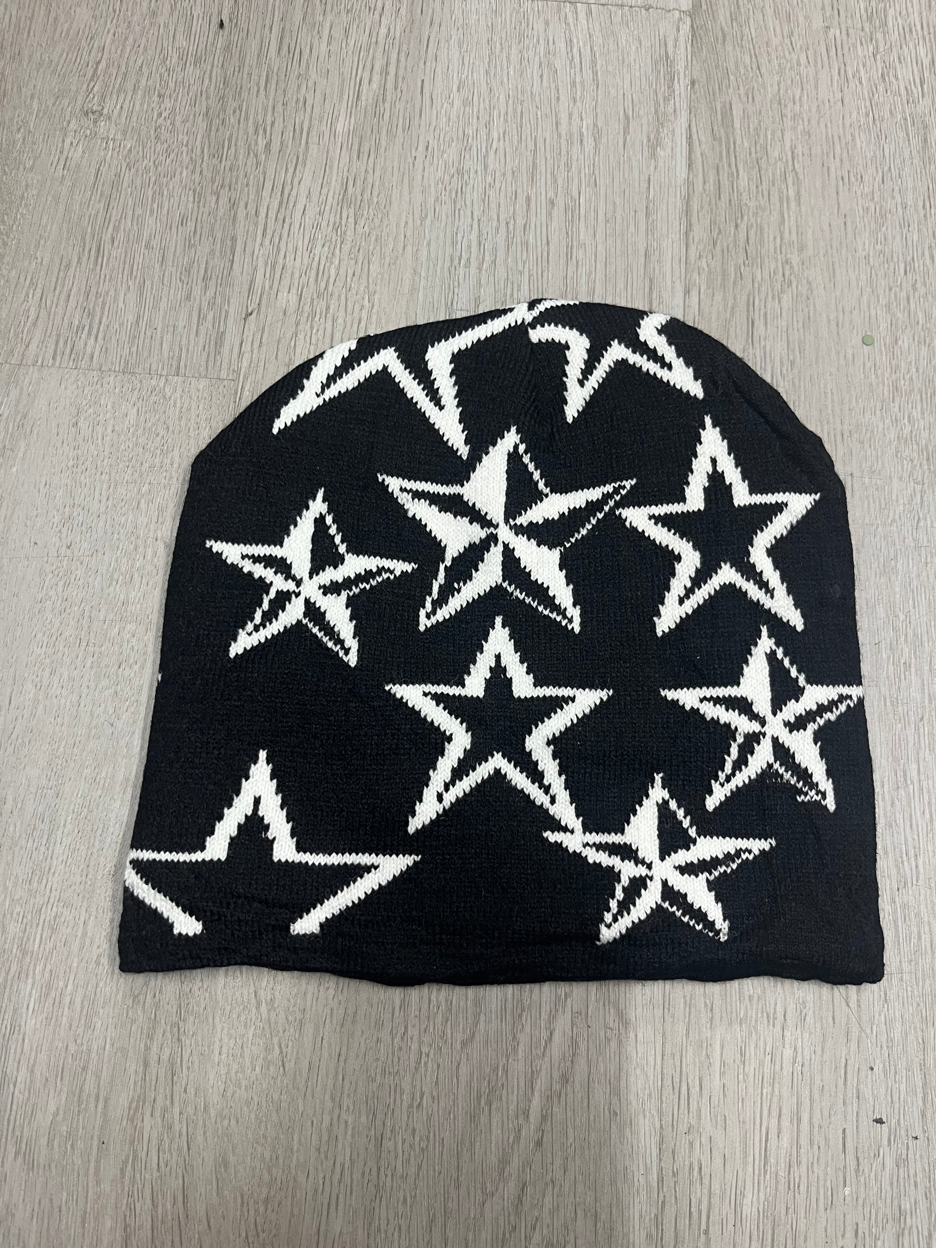 Black w/ White Y2K Style Star Beanie