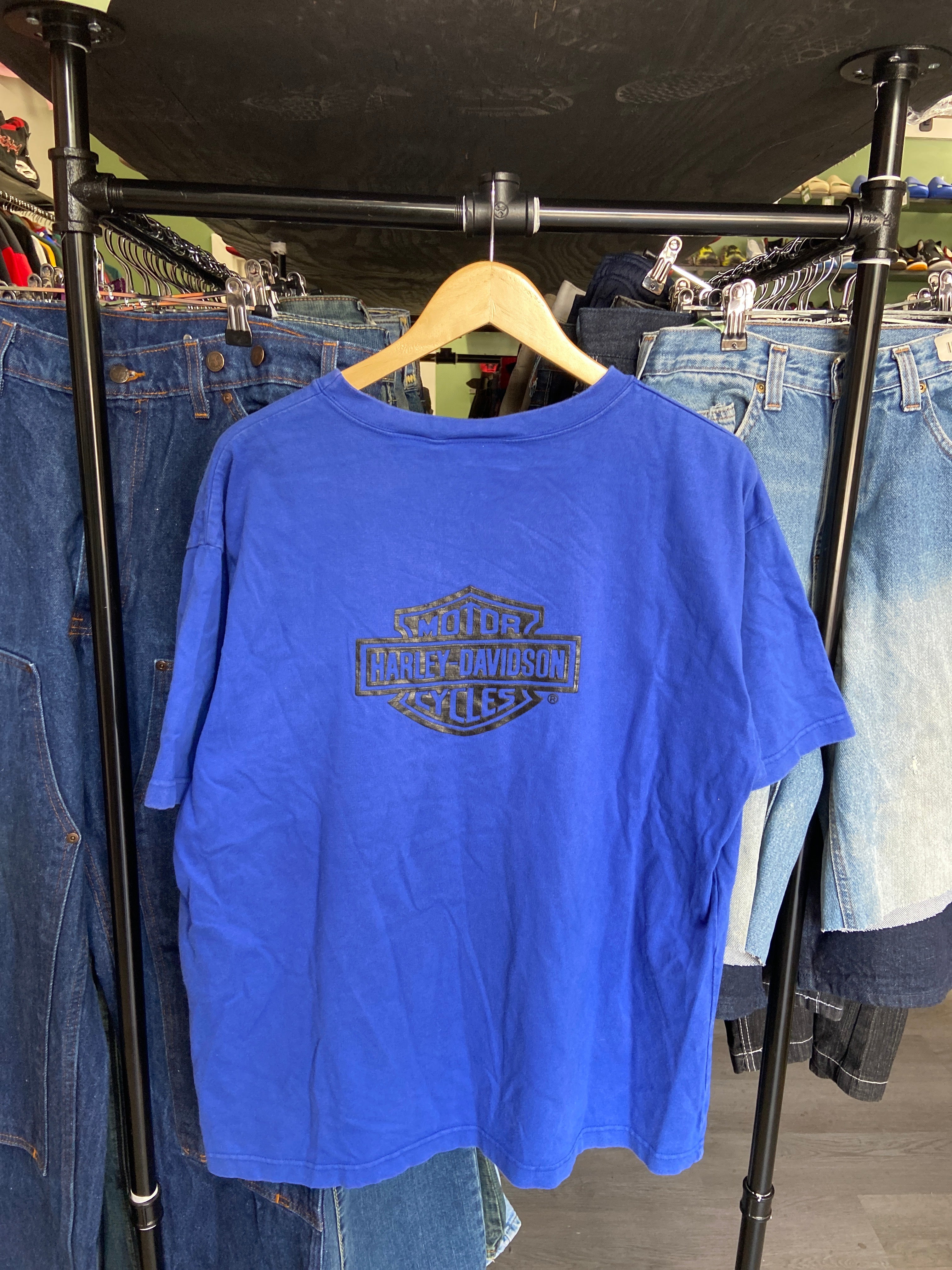 Vintage Blue Harley Davidson Logo Tee