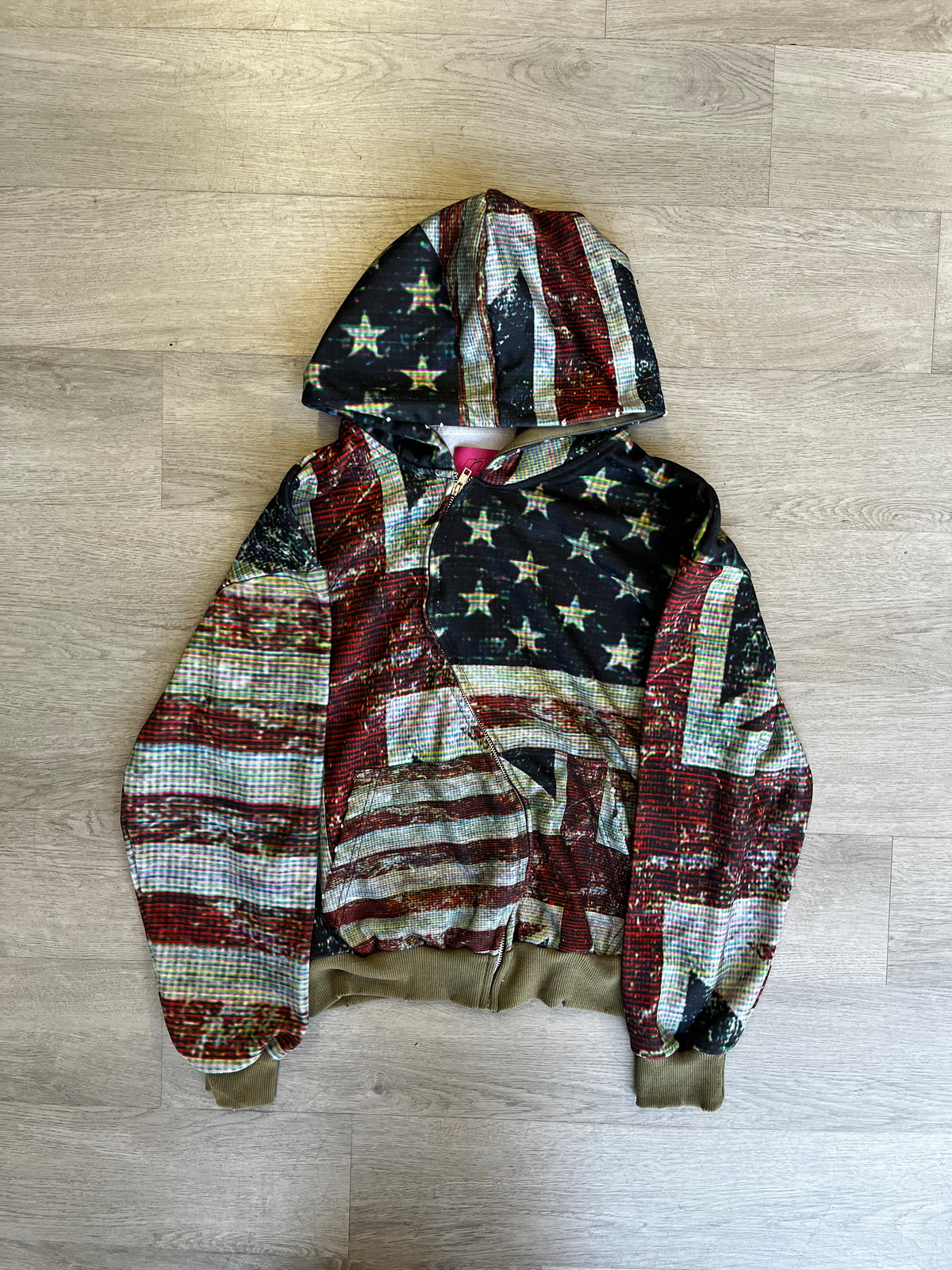 Asymmetrical American Flag Zip Up Hoodie