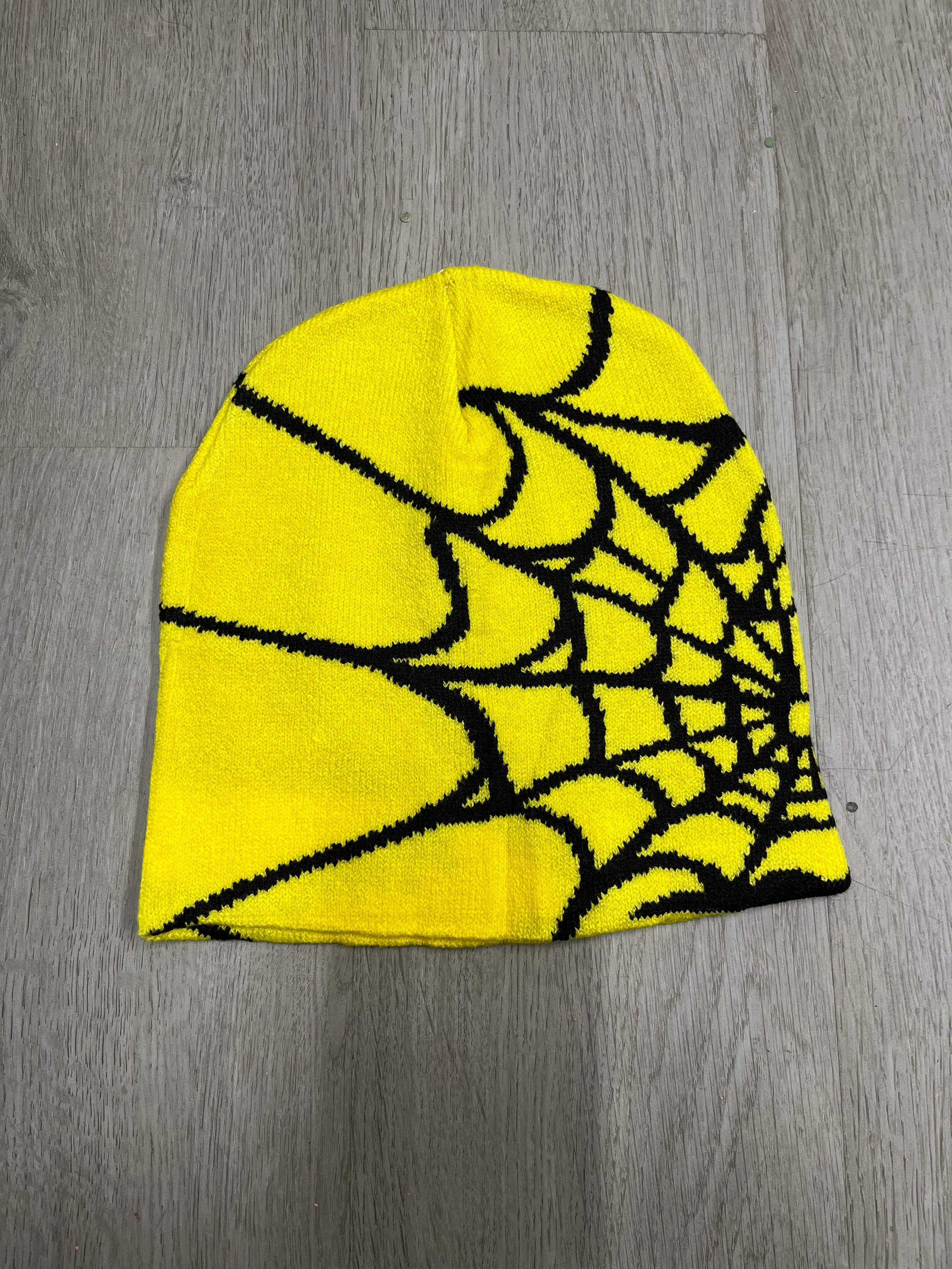 Yellow w/ Black Y2K Style Spider Web Beanie
