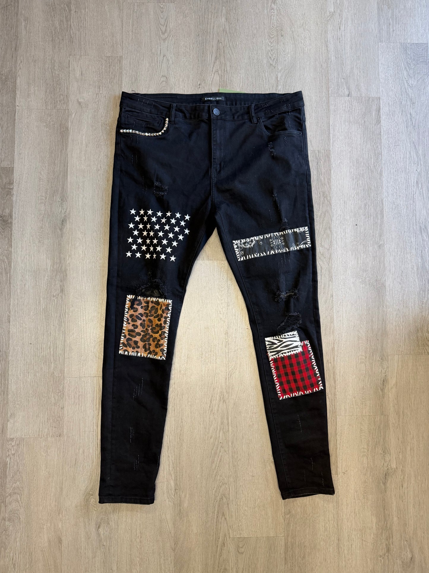 Embellish Studded Patch Black Jeans