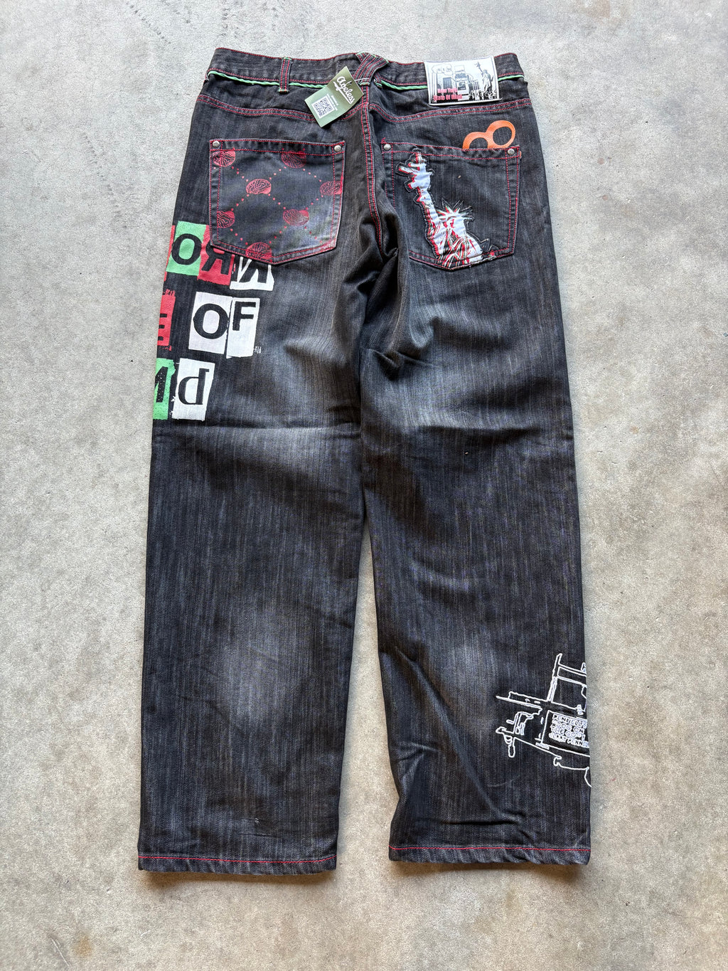 Y2K New York State Of Mind Wide Leg Black Denim Jeans