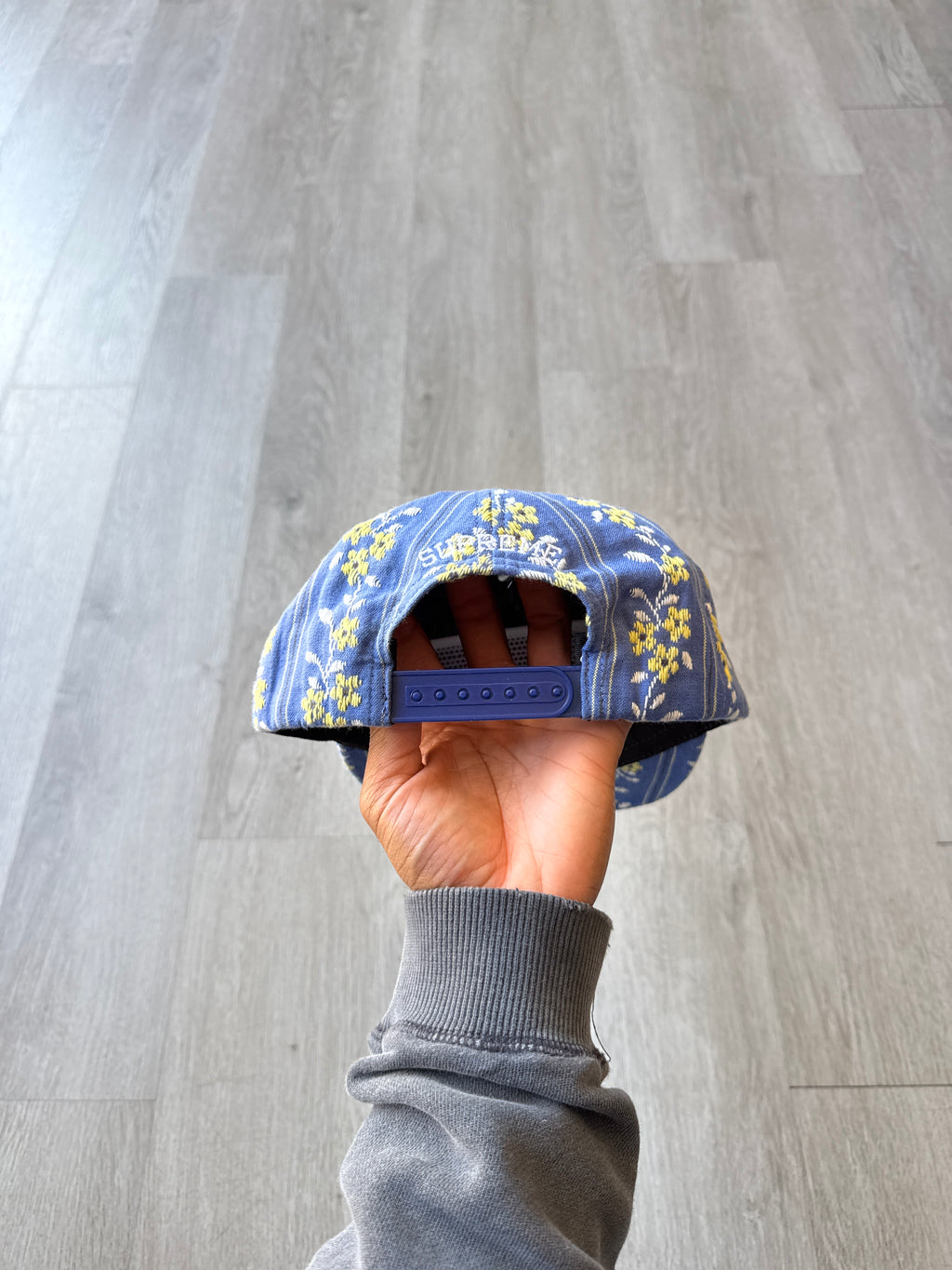 Supreme Flower Jacquard 5-Panel Blue Snapback Hat