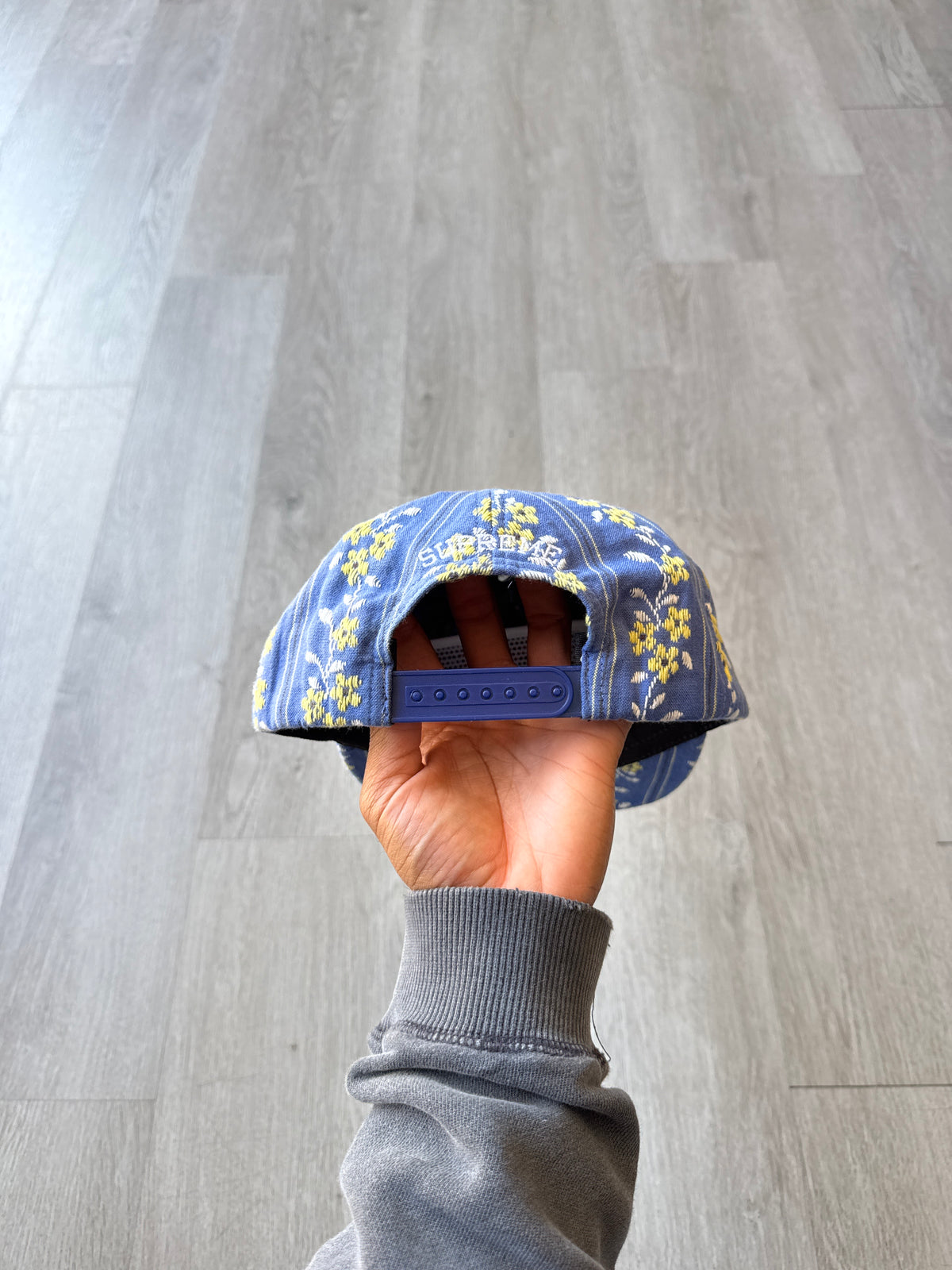 Supreme Flower Jacquard 5-Panel Blue Snapback Hat