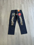Evisu Embroidered Orange Dragon Feather Jeans
