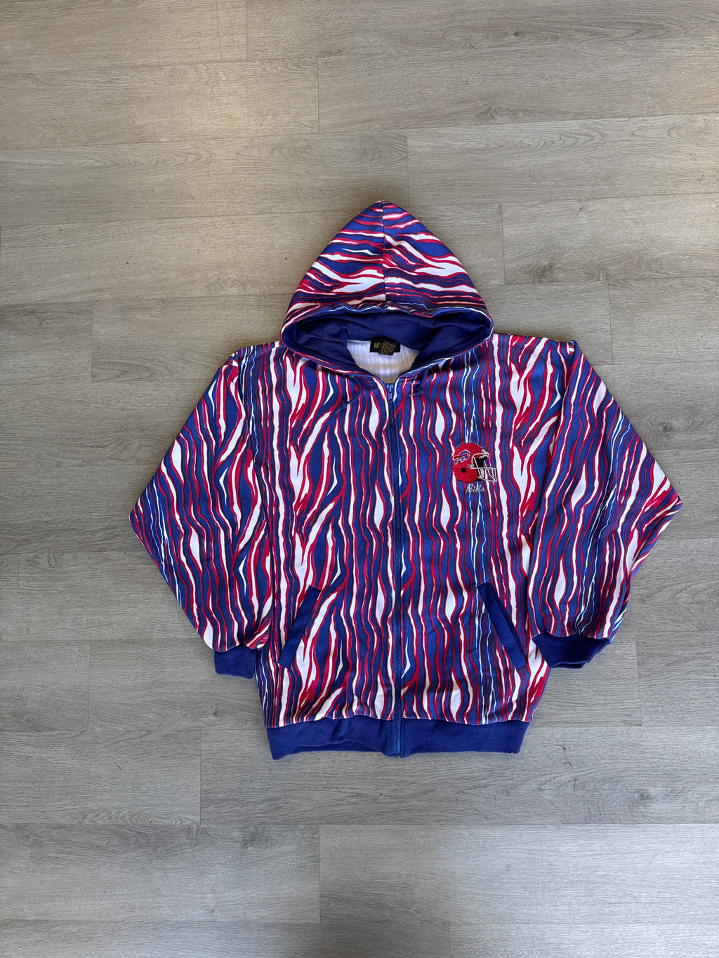 Vintage 90s Buffalo Bills Zebra Striped Hooded Zip Up