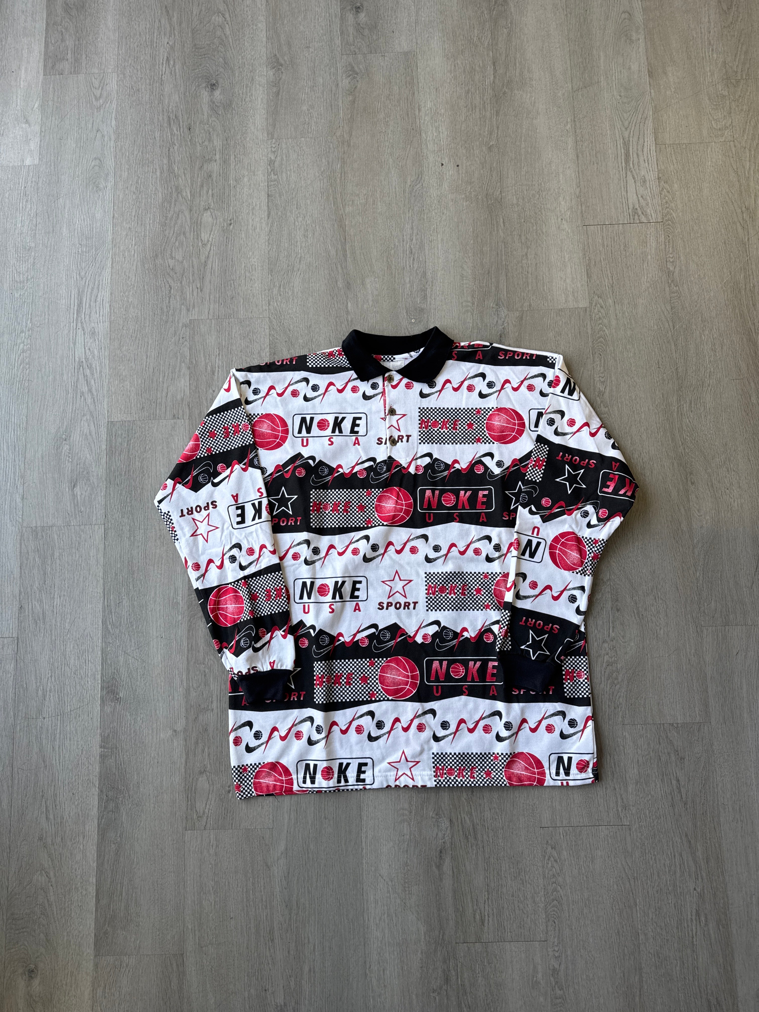 Vintage Nike USA Sport Polo All Over Print Rugby