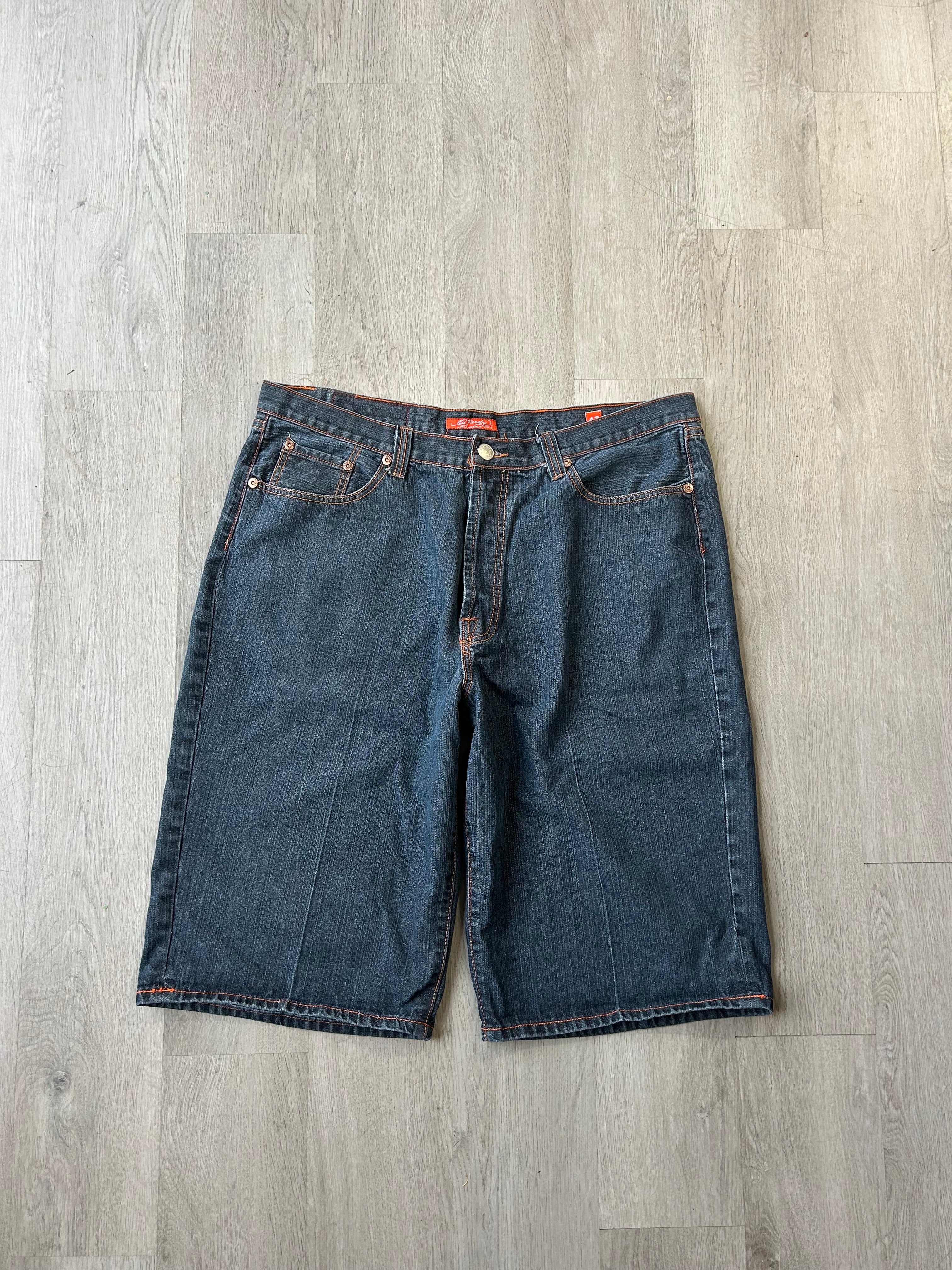 Y2K Ed Hardy Embroidered Flaming Skull Jorts
