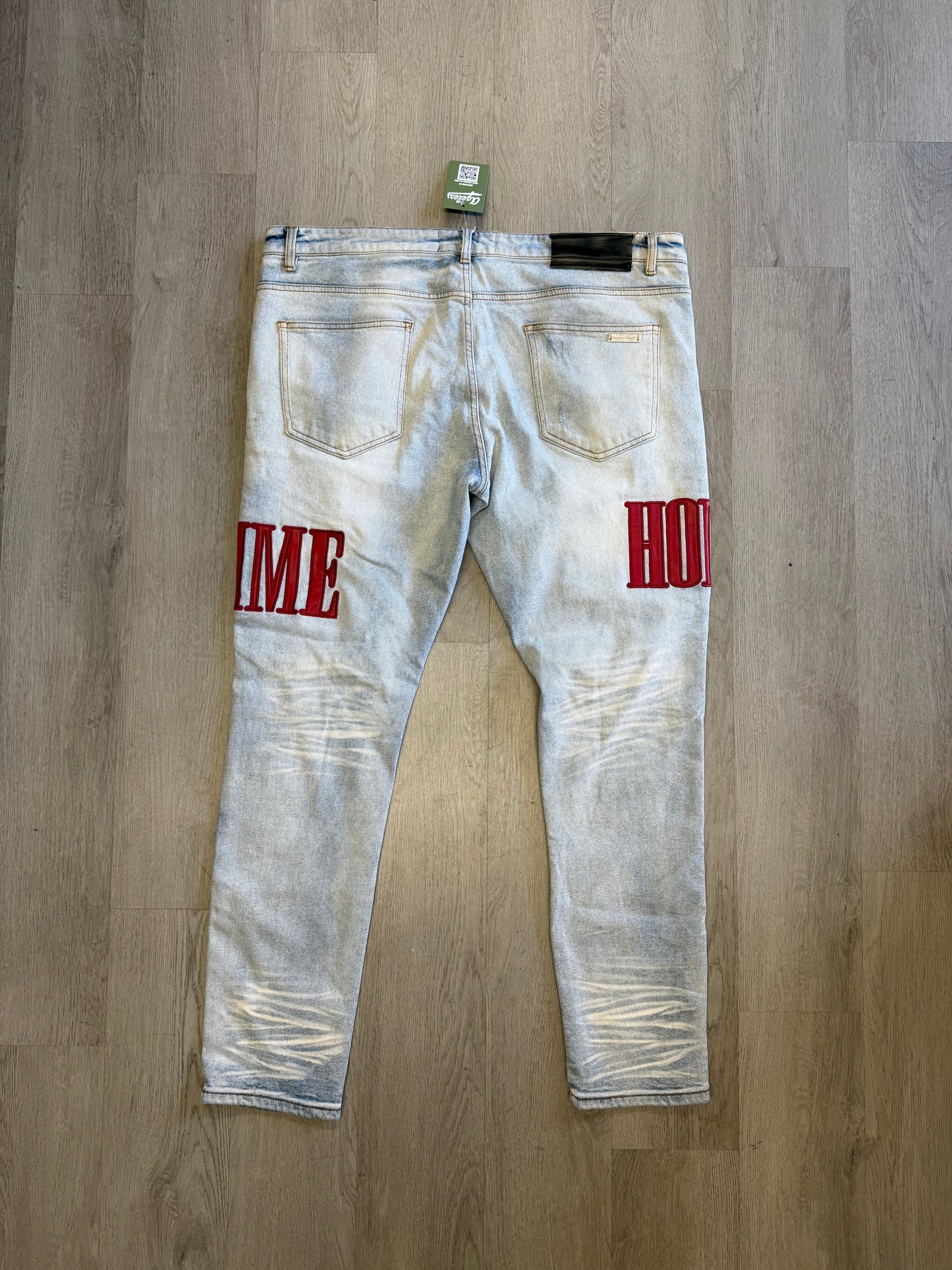 Homme Femme Red Embroidered Light Blue Jeans