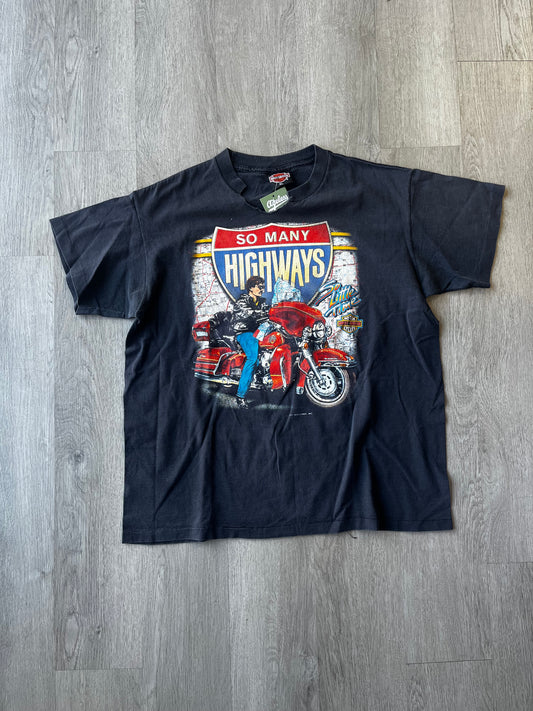 Vintage 1991 Harley Davidson So Many Highways Glendale, CA Tee
