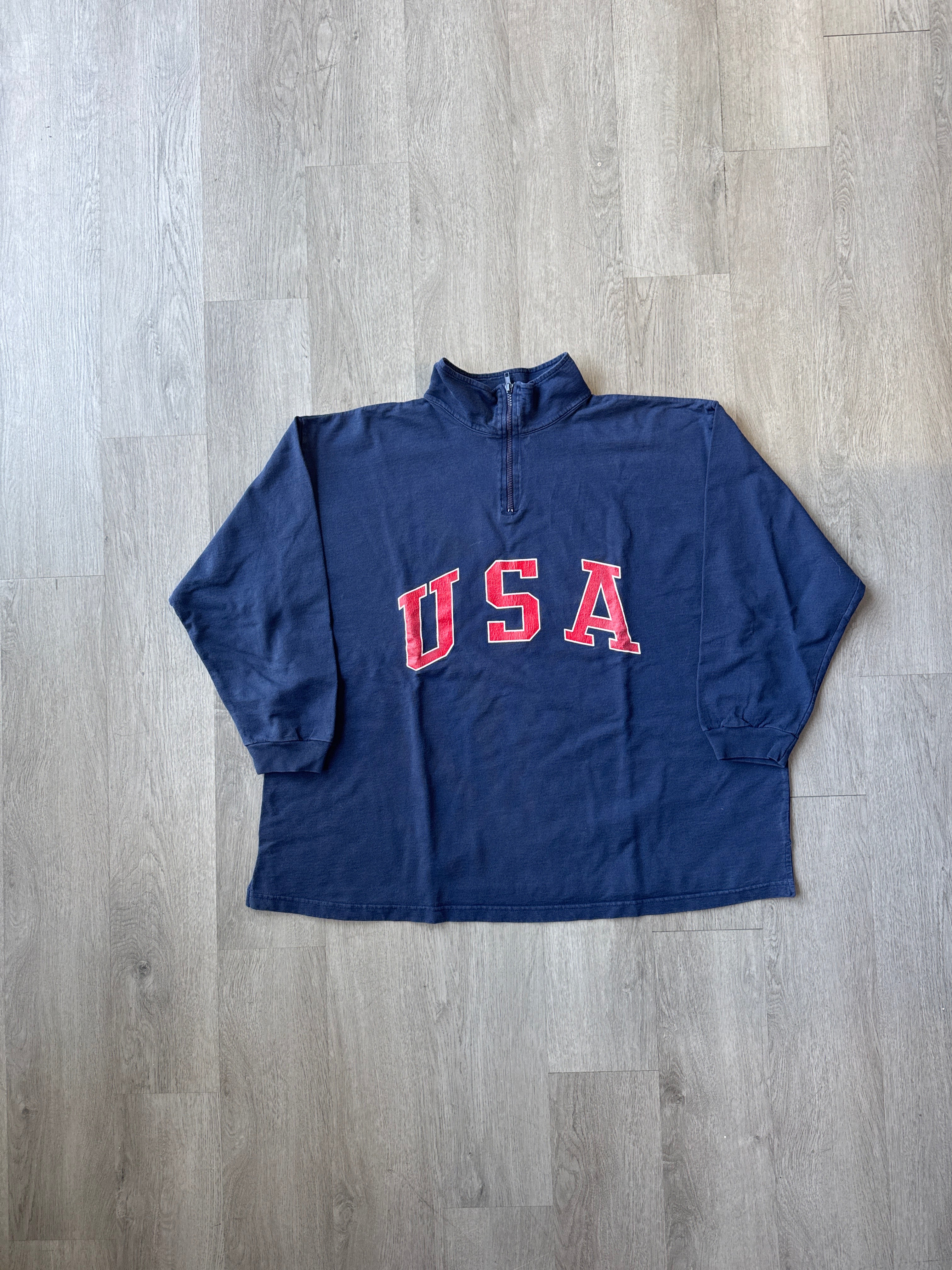 Vintage 90s USA Quarter Zip Pullover Sweatshirt