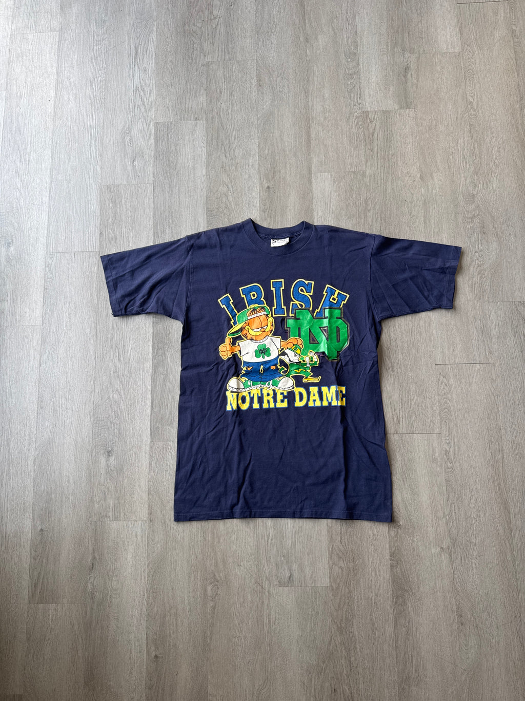 Vintage 90s Notre Dame Irish Garfield Distressed Tee