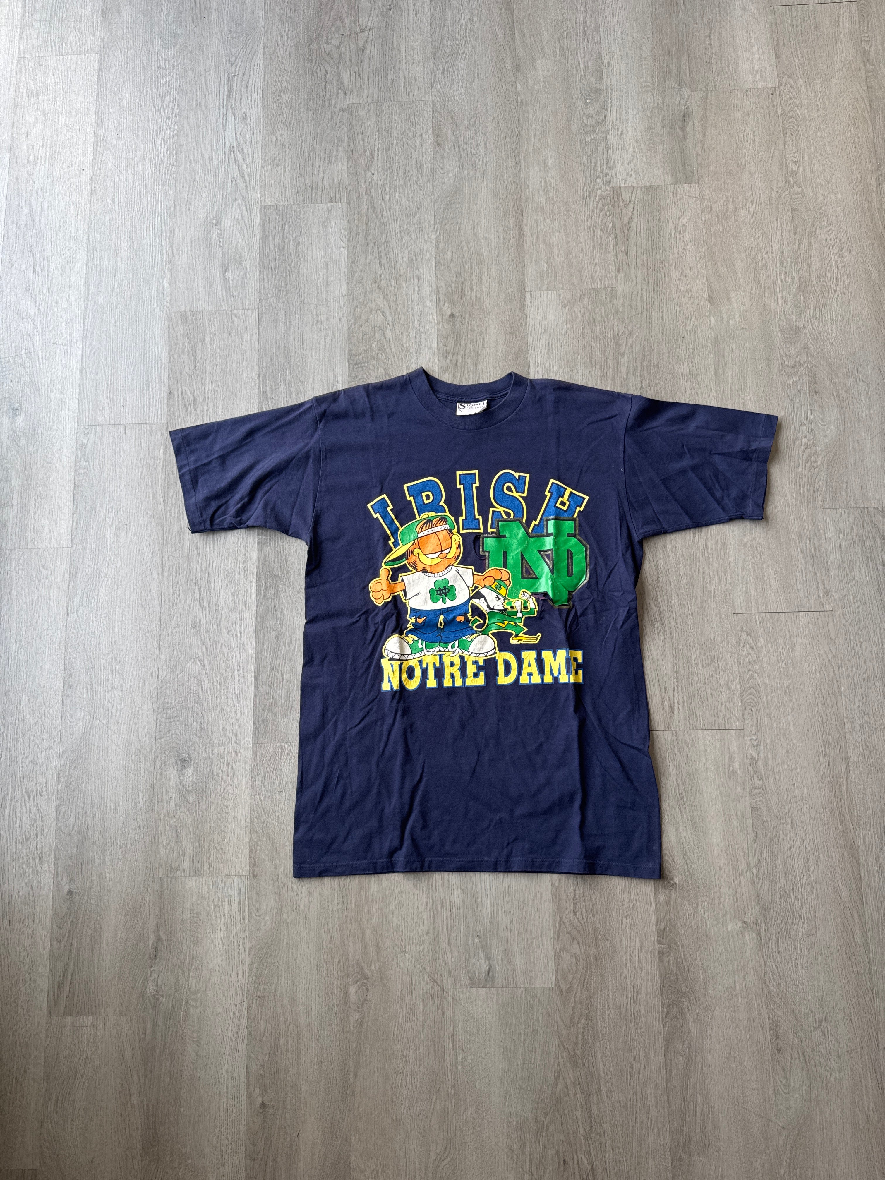 Vintage 90s Notre Dame Irish Garfield Distressed Tee