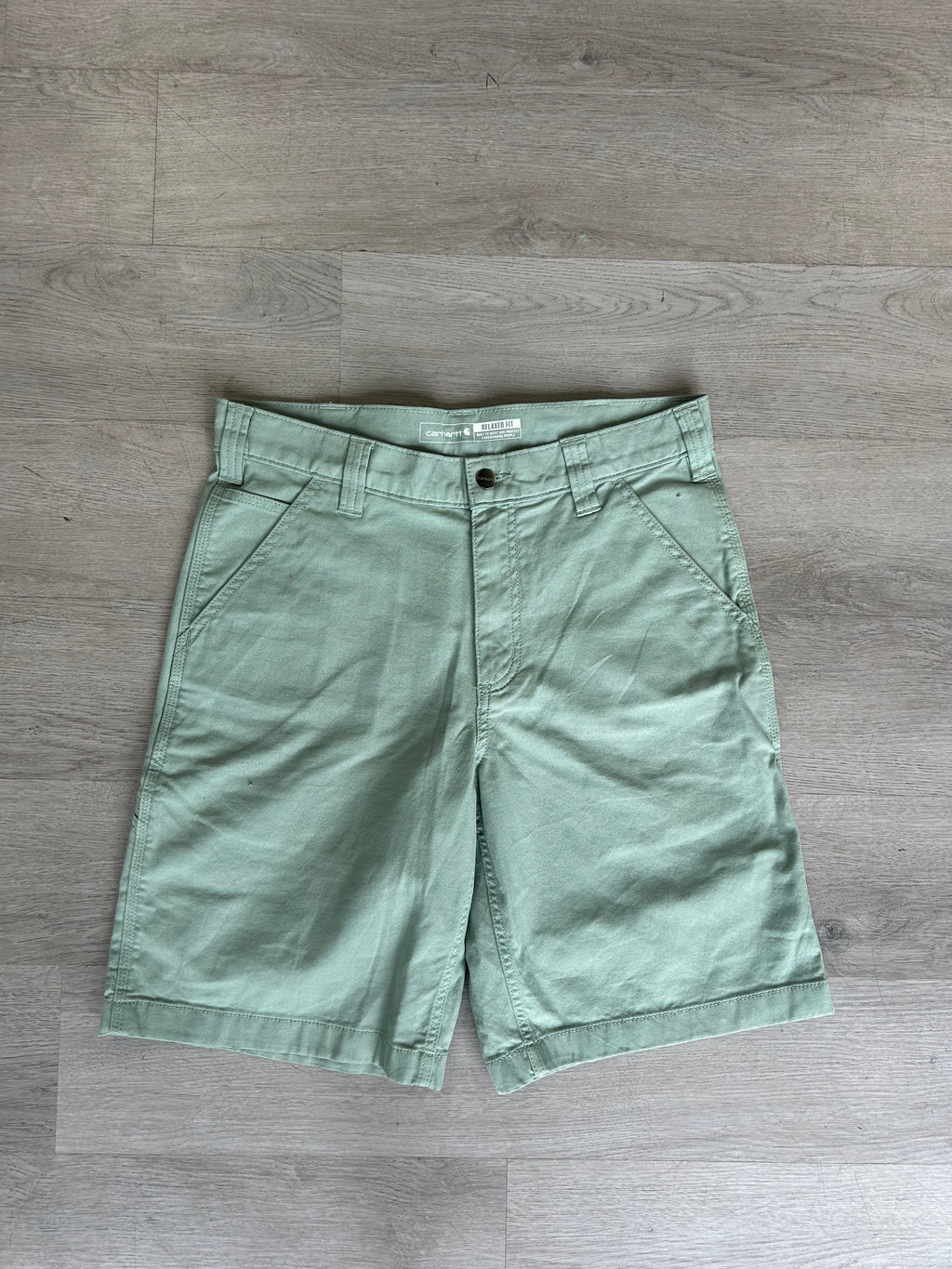 Vintage Light Green Carhartt Rugged Flex Canvas Work Shorts