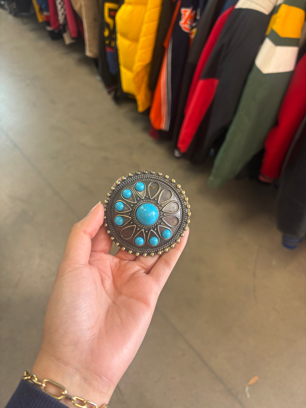 Vintage Western Turquoise Circle Belt Buckle