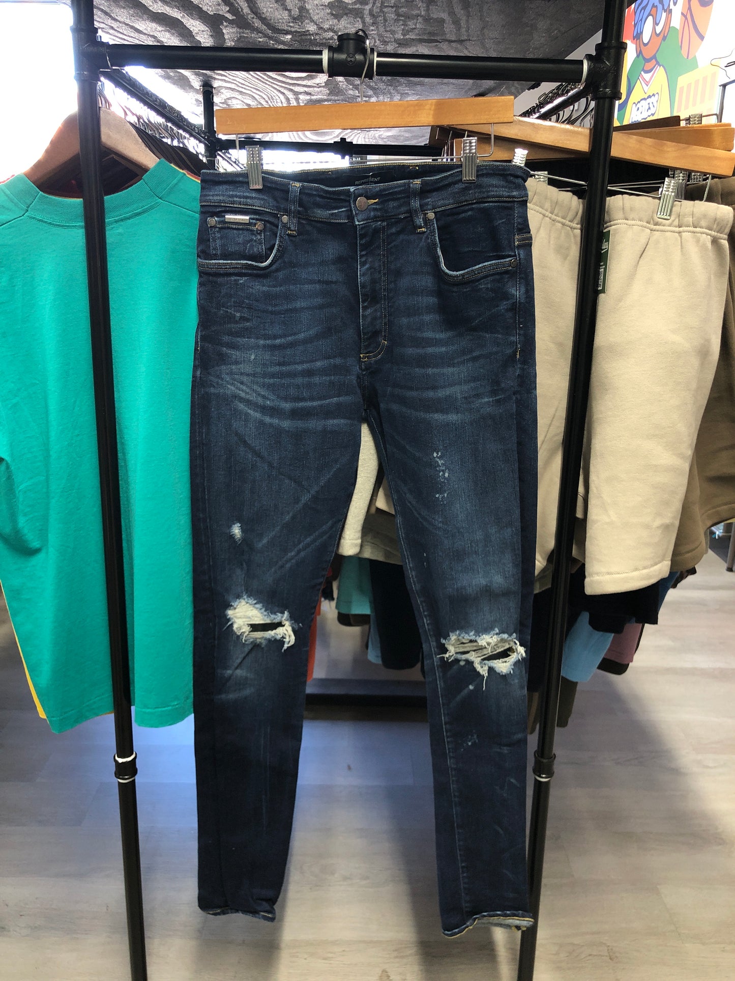 Represent Dark Blue Distressed Jeans