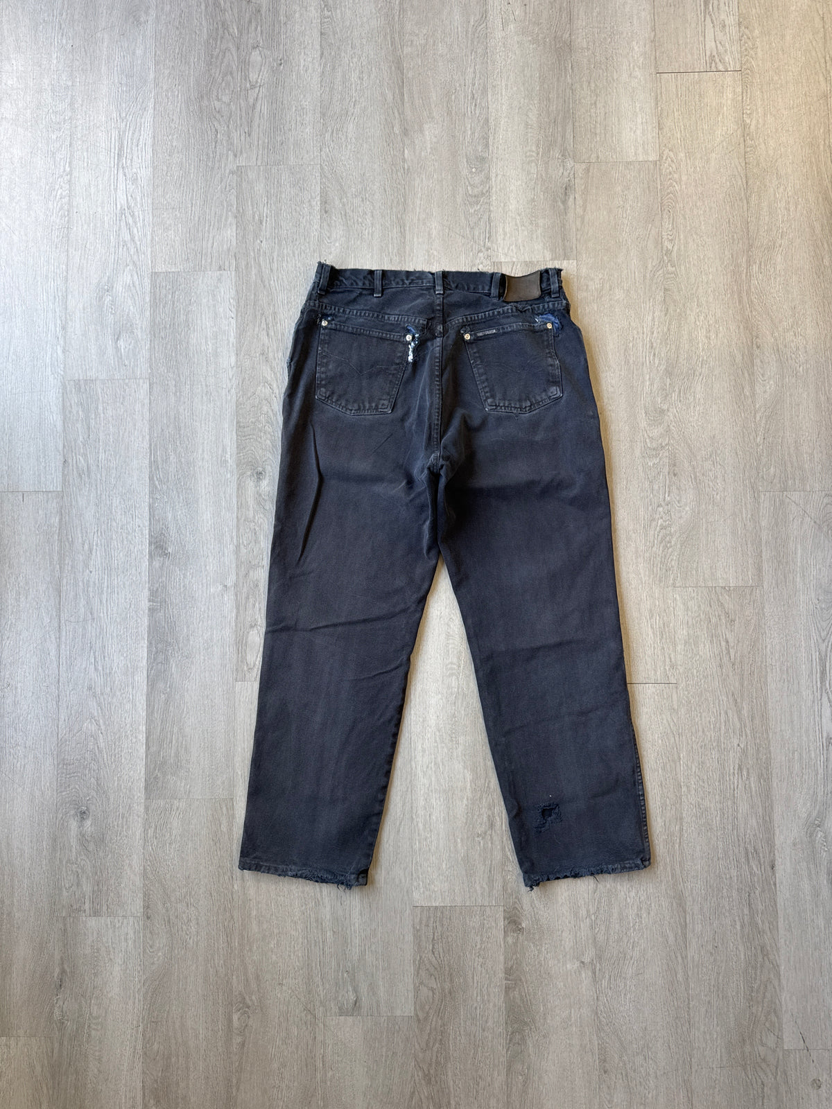 Vintage 90s Harley Davidson Distressed Faded Black Relaxed Fit Denim Jeans