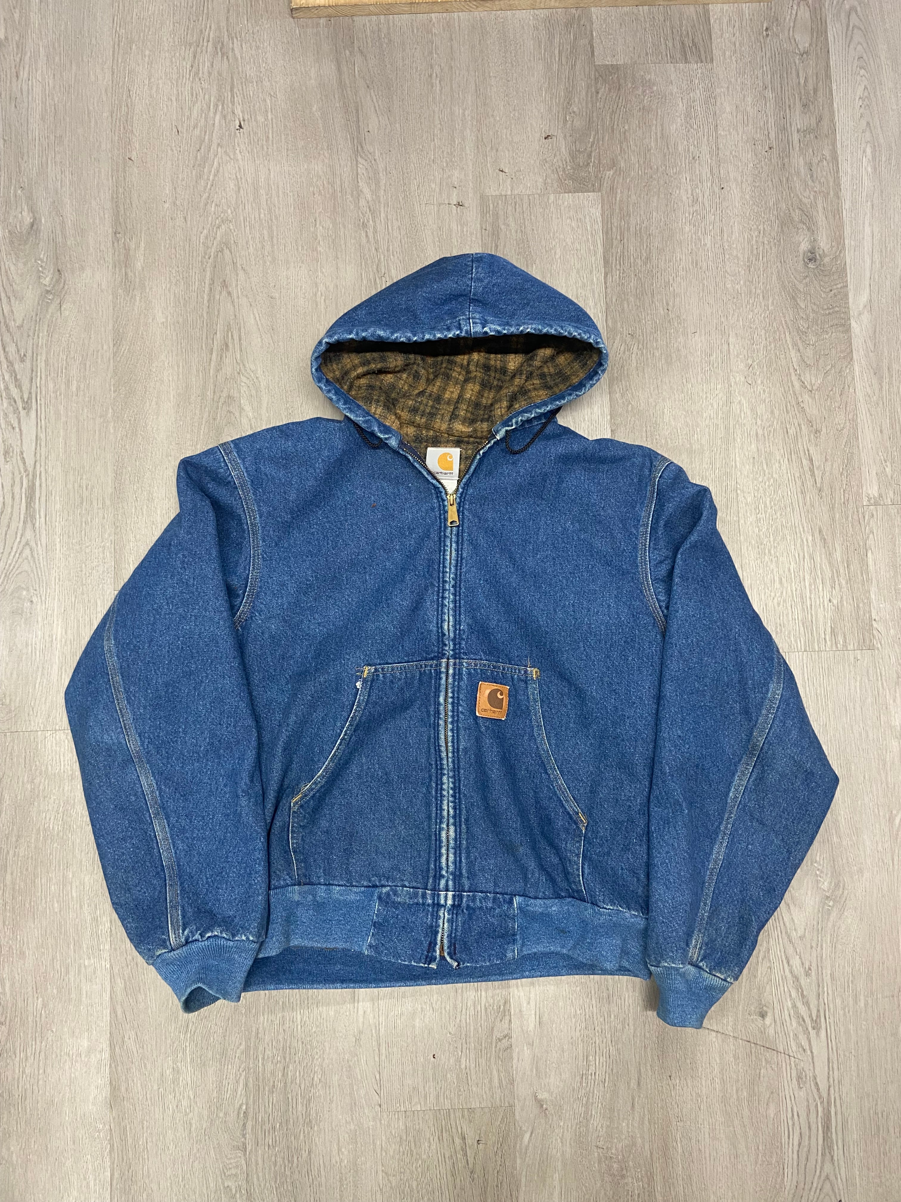 Vintage Carhartt J08 DST Blanket-Lined Denim Zip Up Jacket