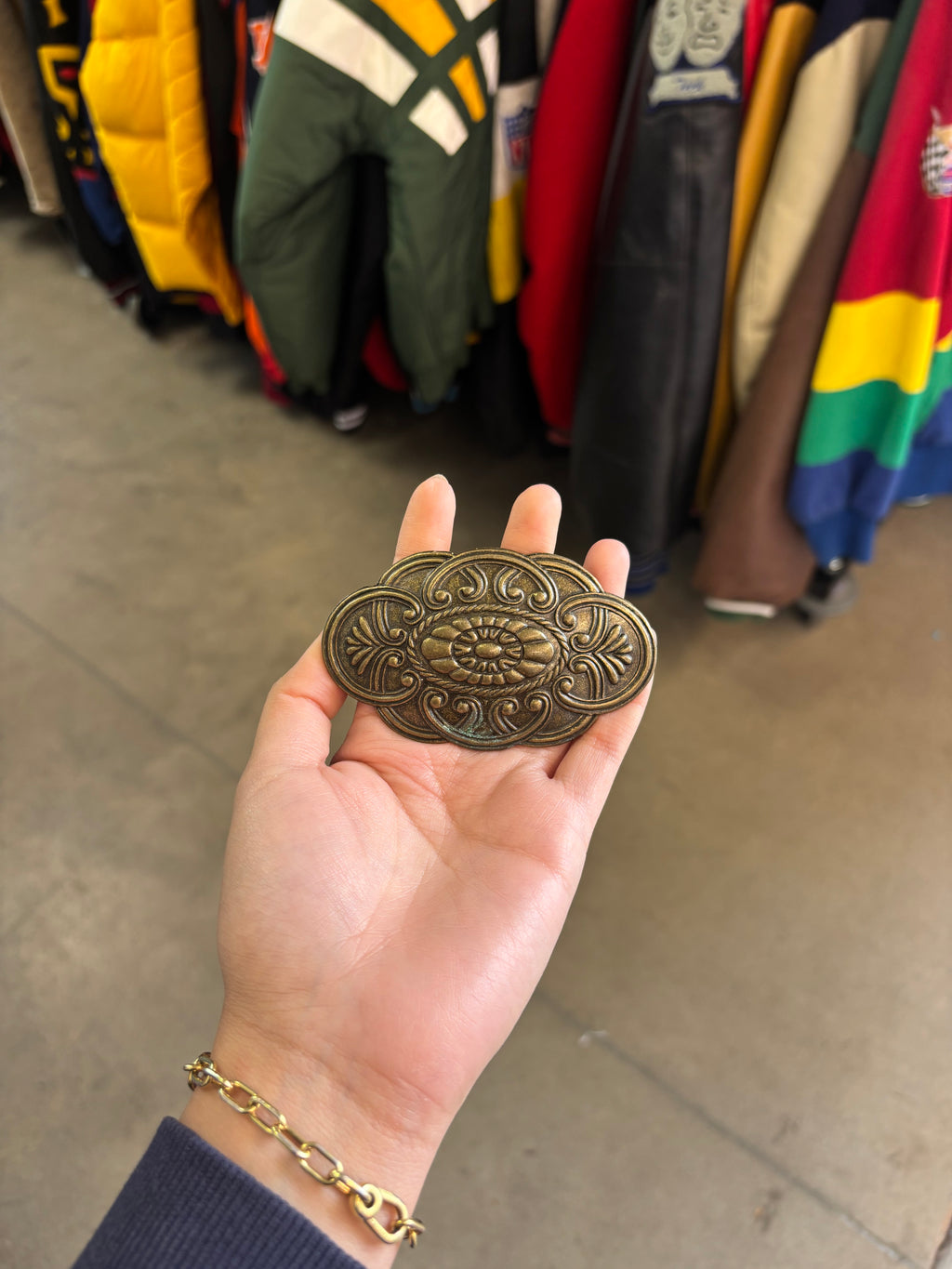 Vintage Western-Style Brass Floral Belt Buckle